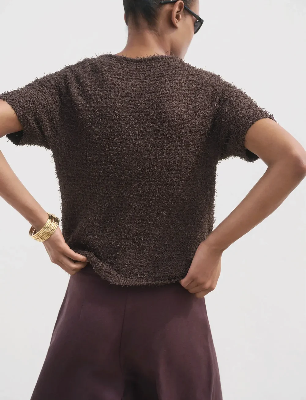 Mango - Short-sleeved bouclé cardigan - cardigans - dark brown - 3