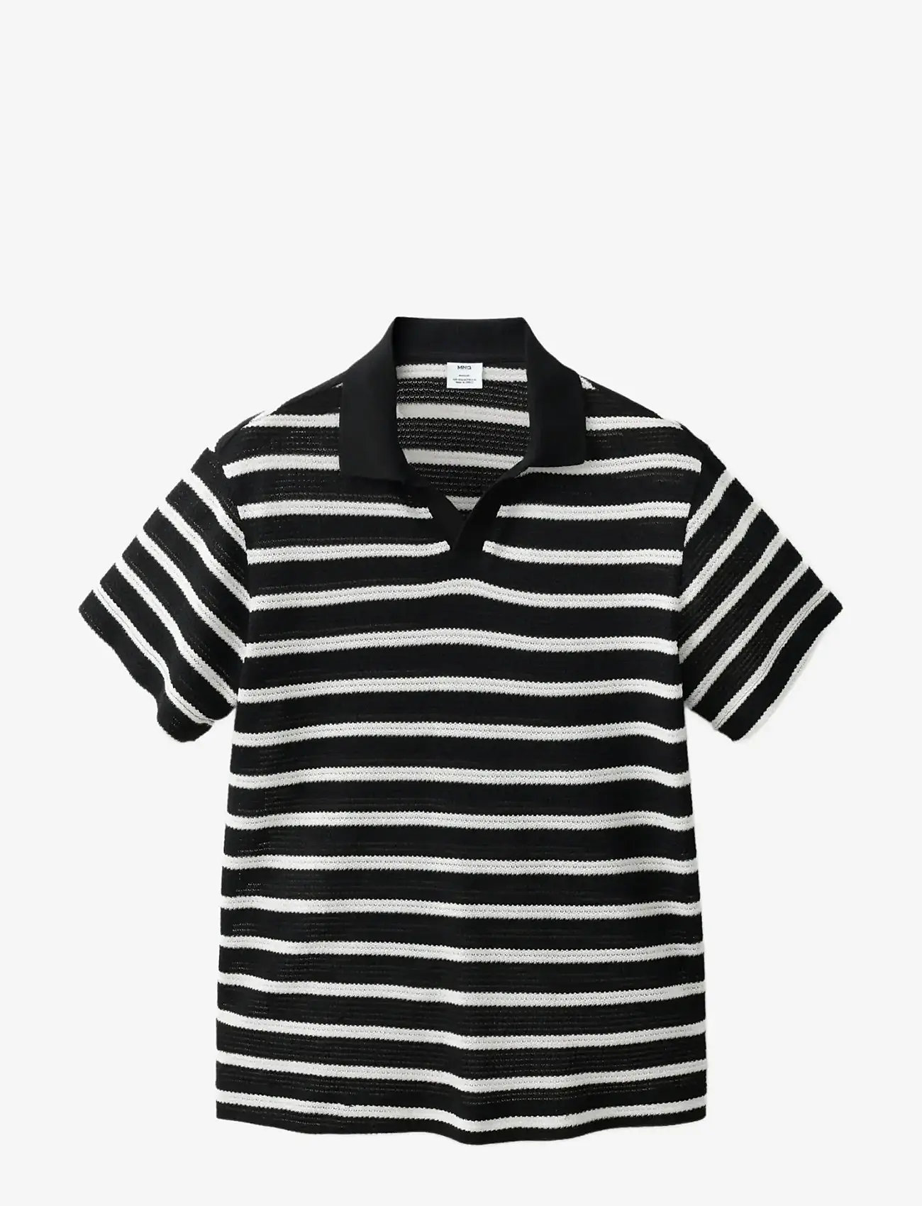 Mango - Striped braided knit polo shirt - knitted polos - black - 1