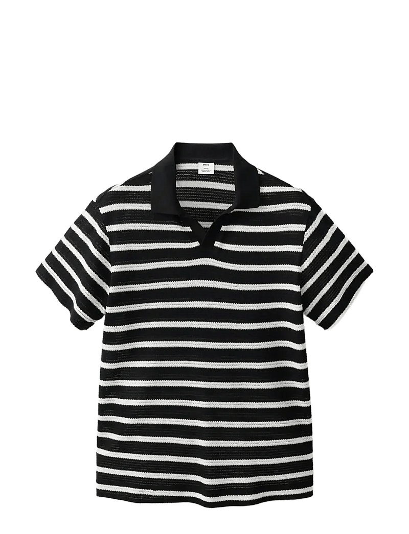 Mango - Striped braided knit polo shirt - knitted polos - black - 1
