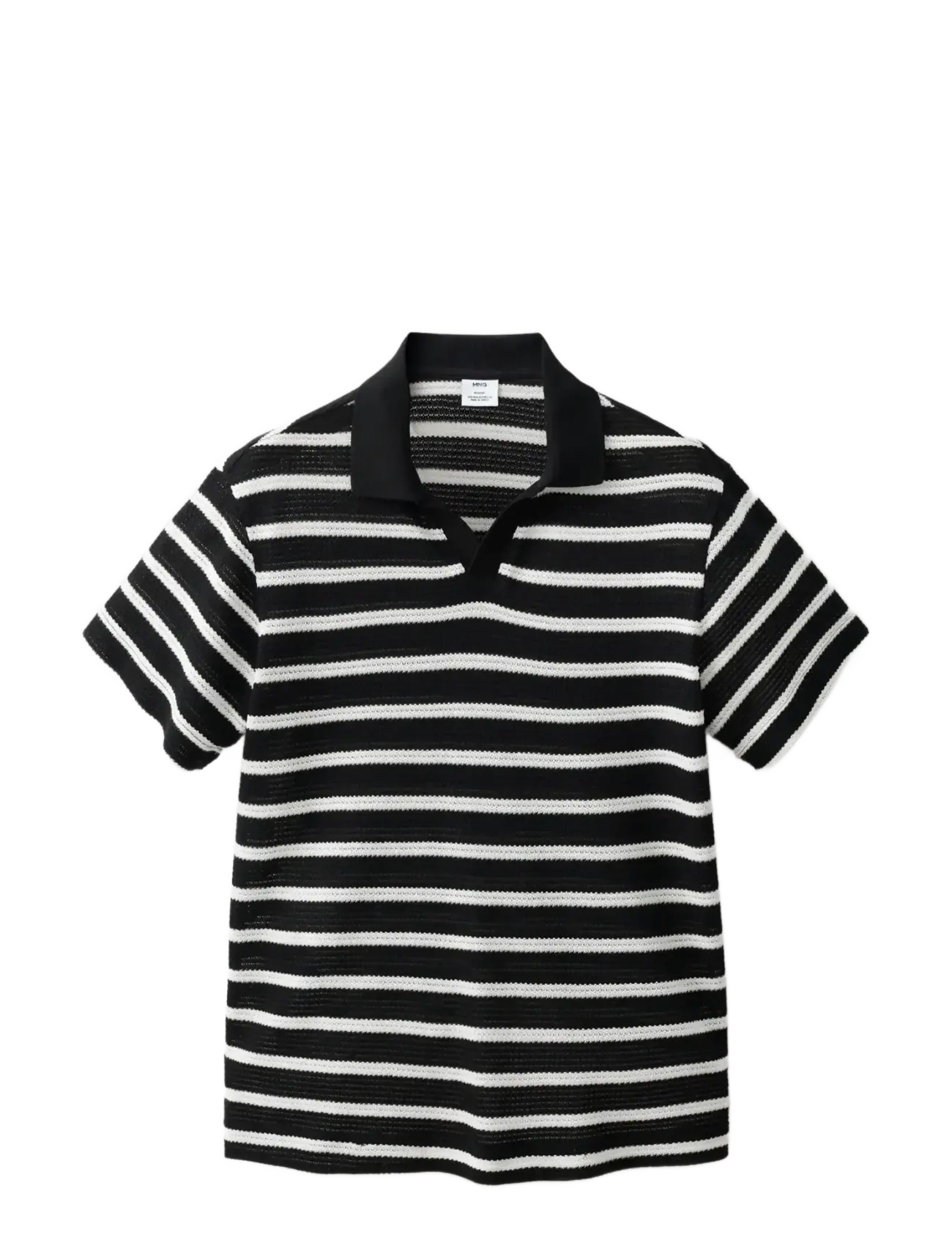 Mango Striped braided knit polo shirt - Kleidung - BLACK / black