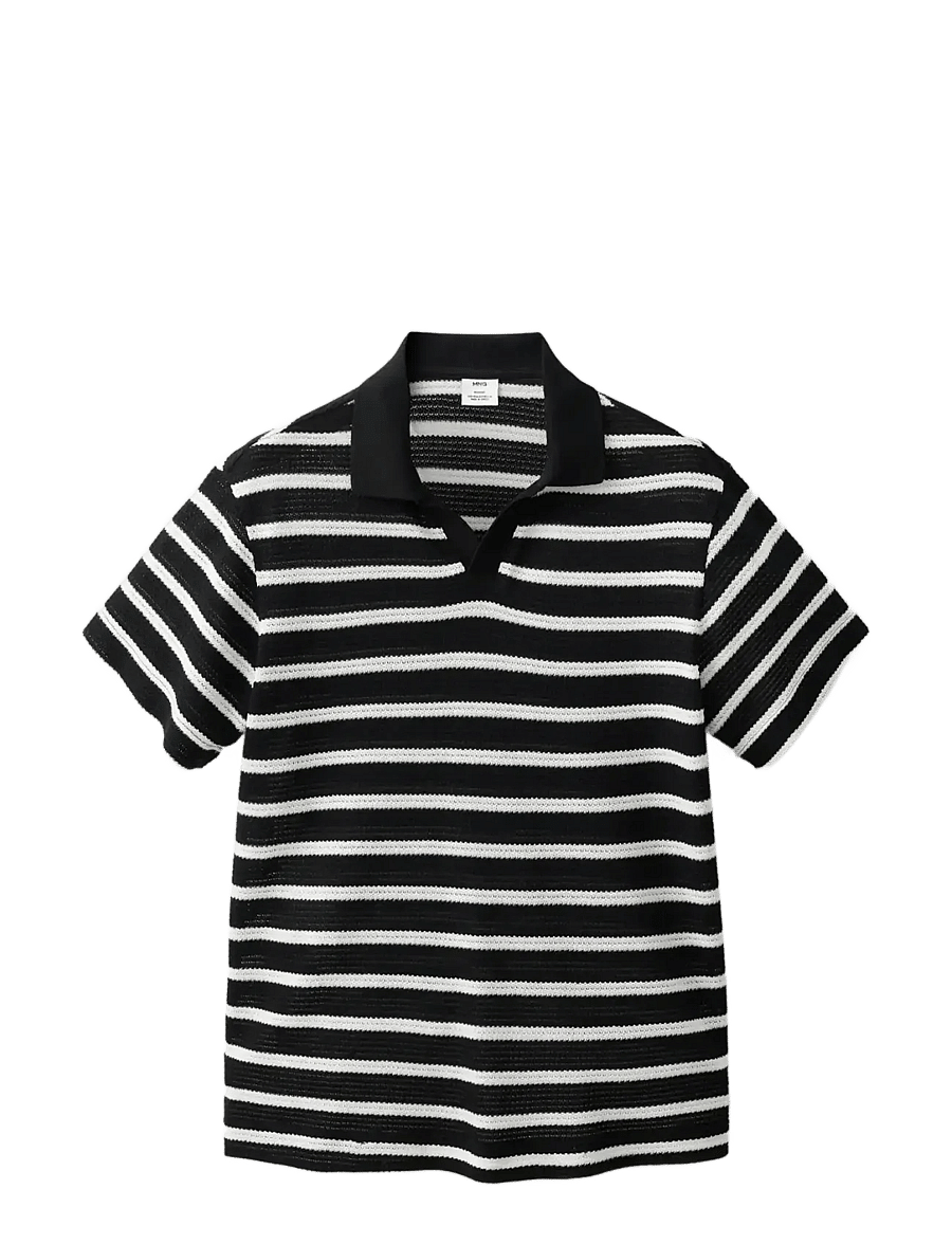 Mango - Striped braided knit polo shirt - stickade pikéer - black - 1