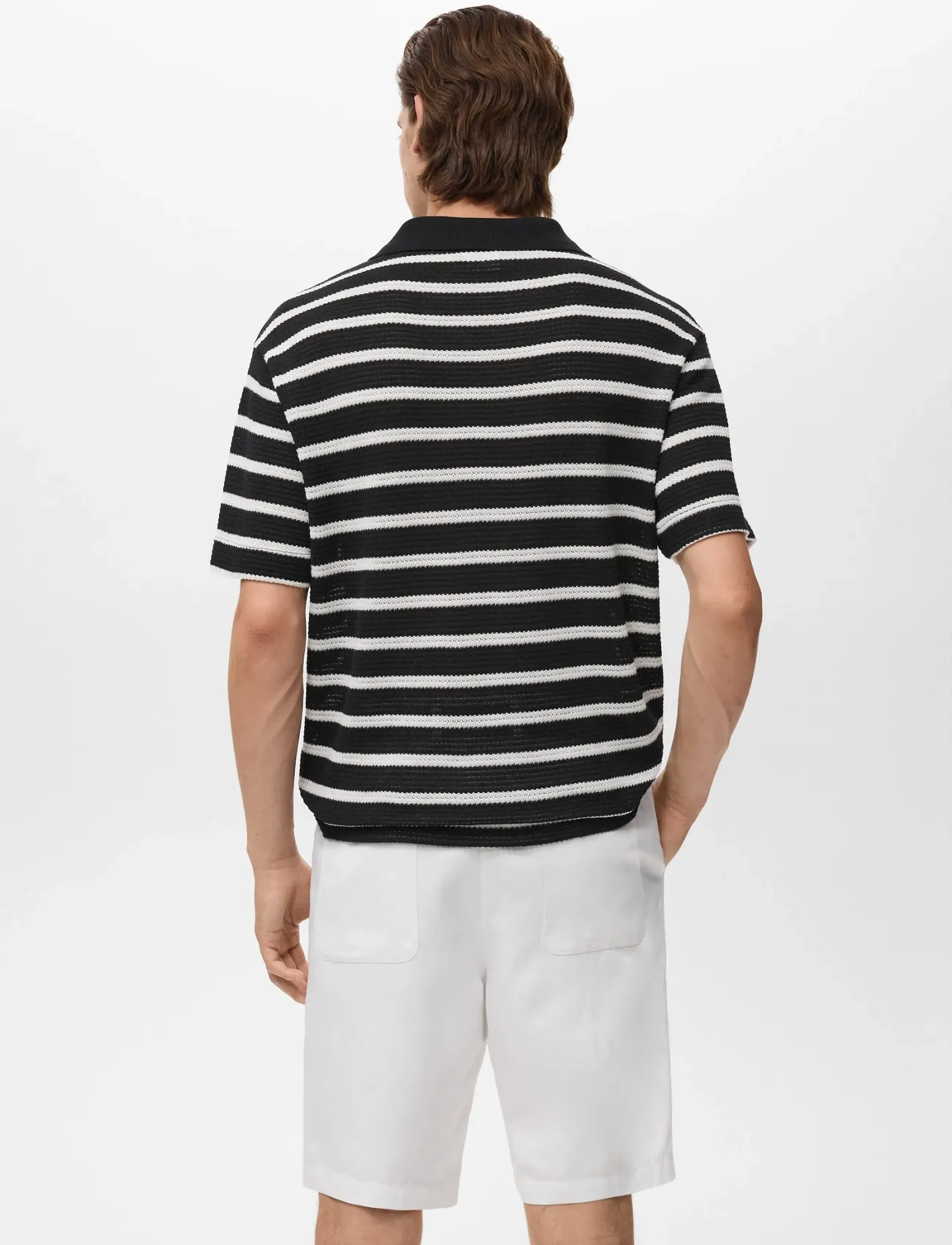 Mango - Striped braided knit polo shirt - knitwear - black - 2