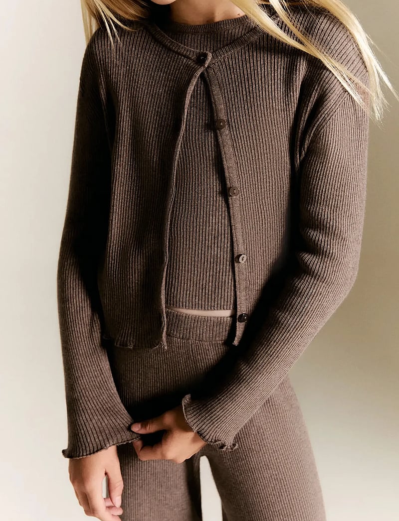 Mango - Ribbed knit cardigan - koftor - brown - 0