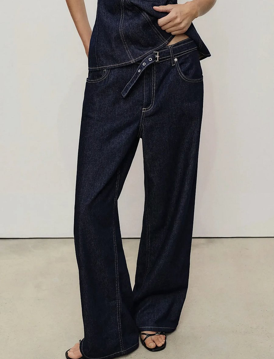 Mango - Straight-fit belt jeans - straight jeans - open blue - 0