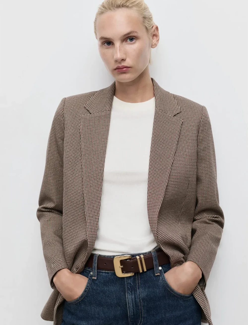 Mango - Double-breasted micro-houndstooth jacket - zweireihige blazer - dark red - 0