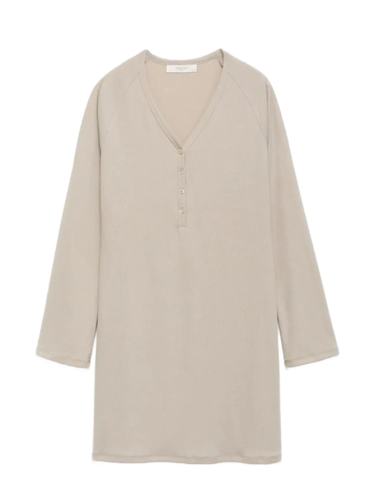 MANGO Ribbed-Knit Nachthemd With Buttons Beige - M - Damen