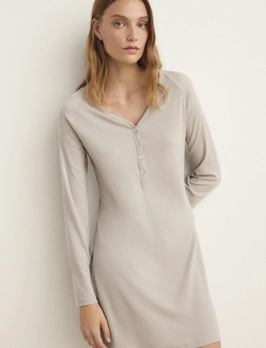 Mango - Ribbed-knit nightdress with buttons - natkjoler - lt pastel grey - 0