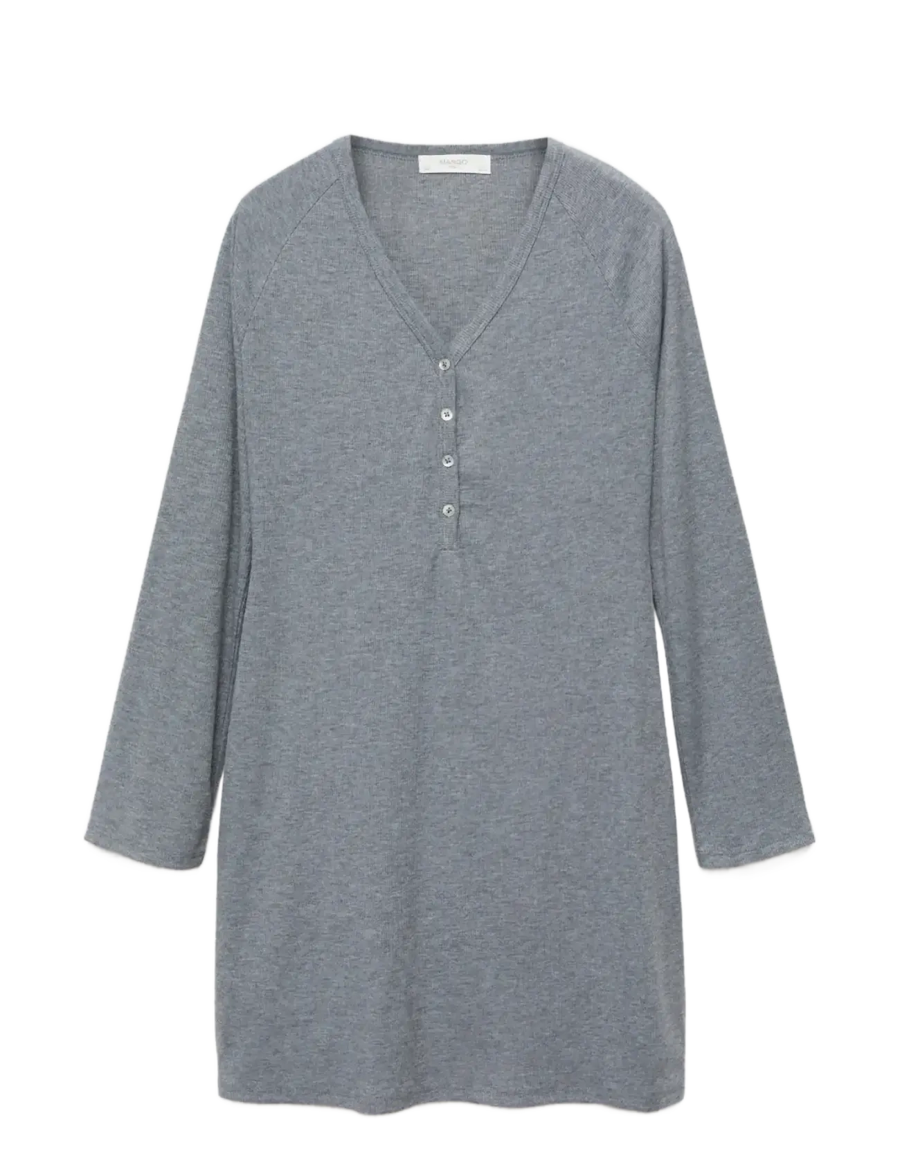 Ribbed-knit nightdress with buttons - MEDIUM GREY