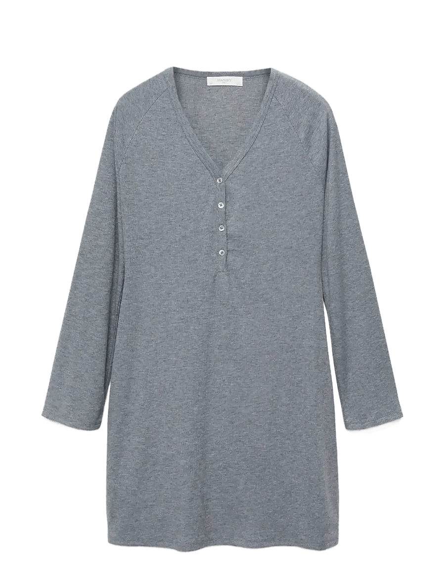 Mango - Ribbed-knit nightdress with buttons - natkjoler - medium grey - 1