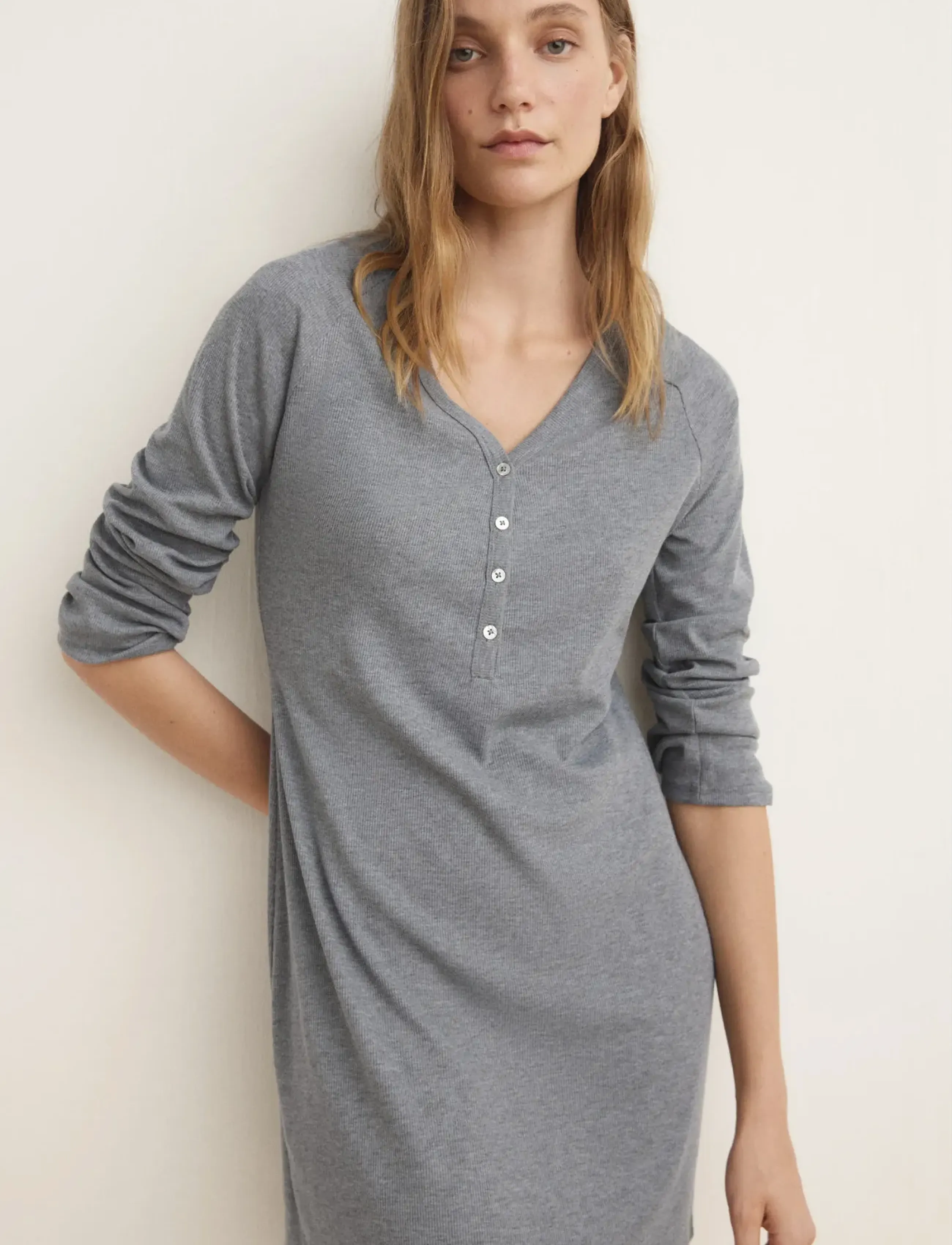 Ribbed-Knit Nightdress With Buttons