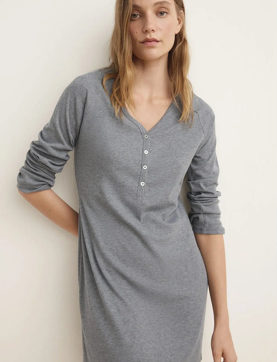 Mango - Ribbed-knit nightdress with buttons - natkjoler - medium grey - 0