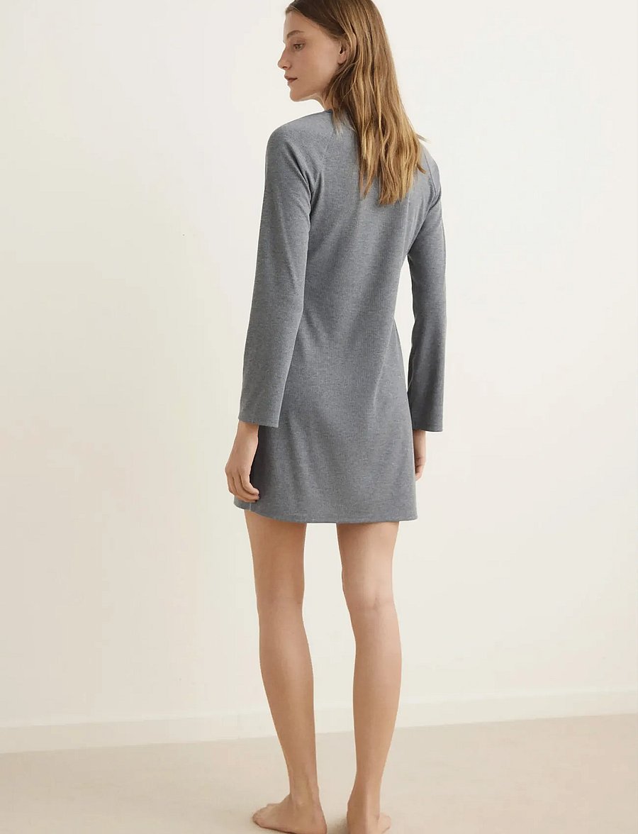 Mango - Ribbed-knit nightdress with buttons - natkjoler - medium grey - 2