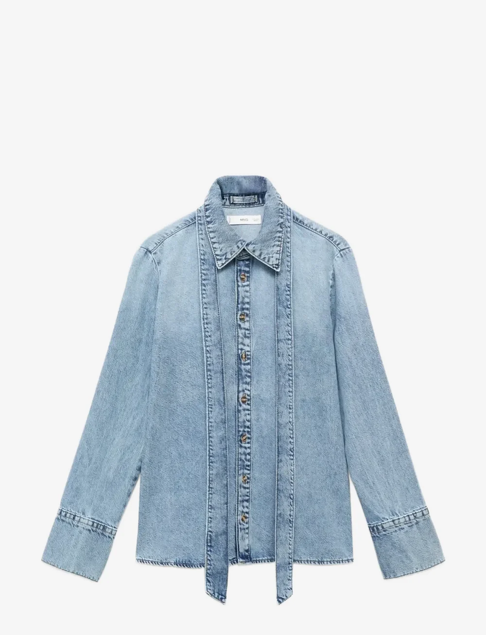 Mango - Denim shirt with bow - langærmede skjorter - open blue - 1