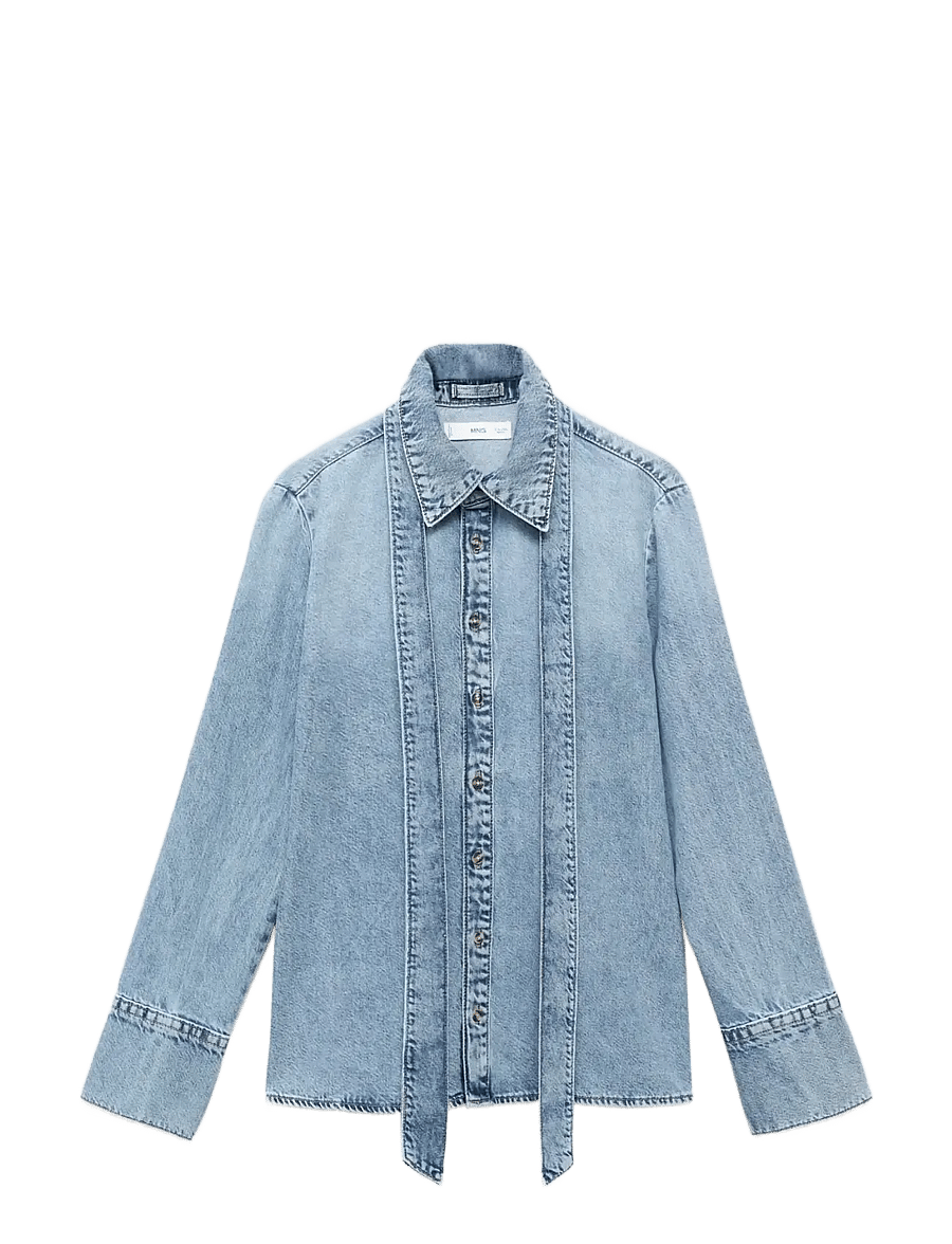 Mango - Denim shirt with bow - langärmlige hemden - open blue - 1