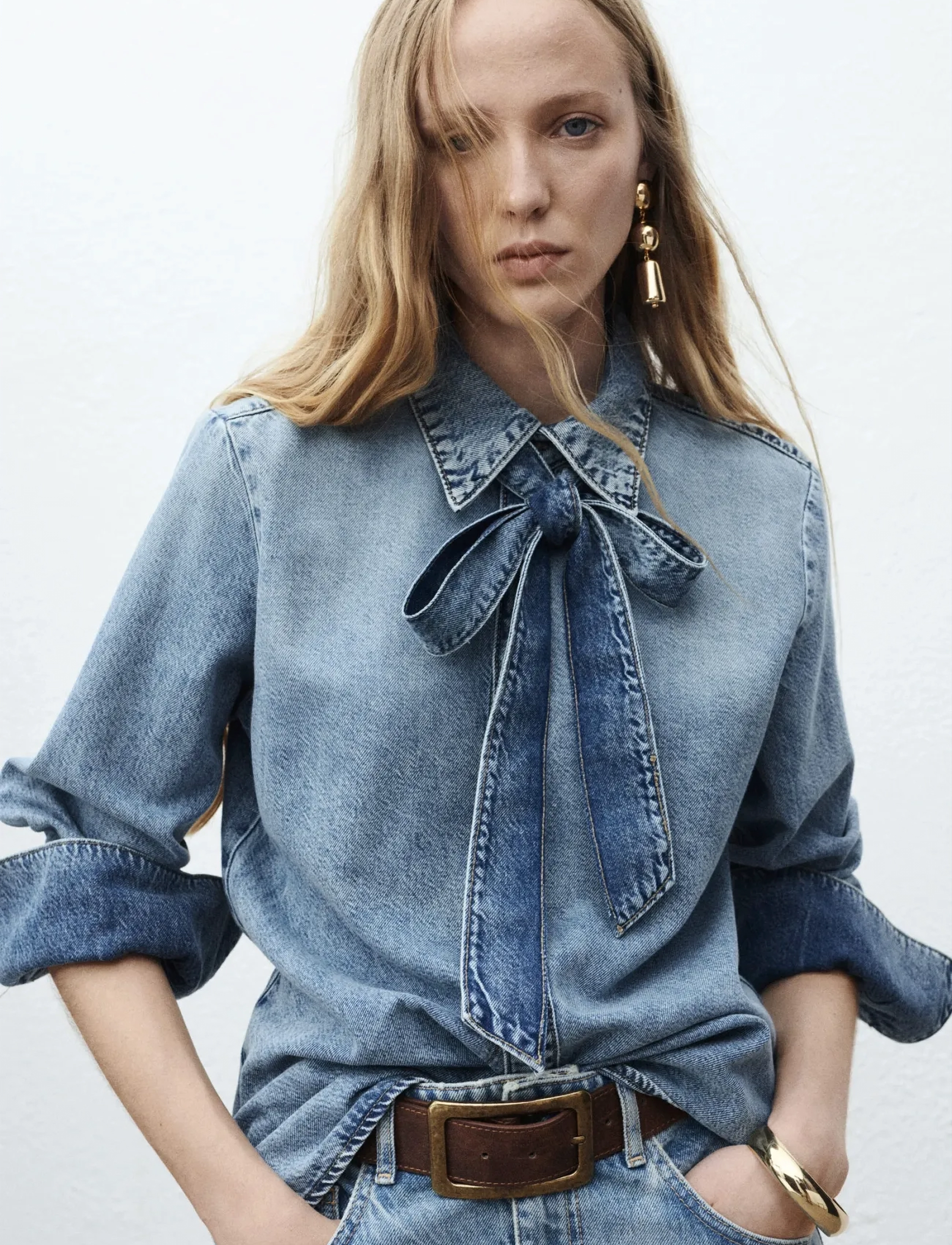 Denim Shirt With Bow