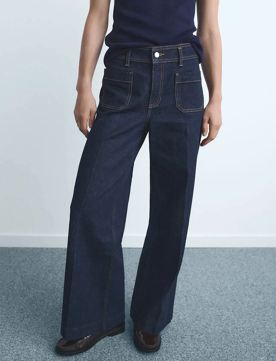 Mango - Wide leg jeans with pockets - open blue - 0