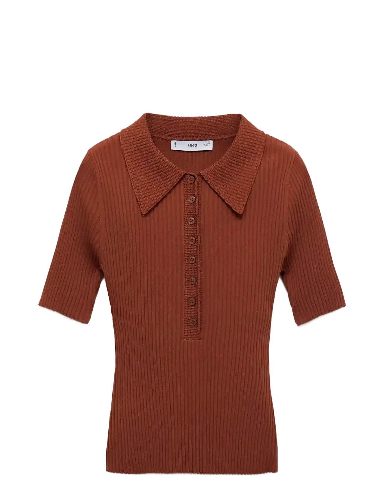 MANGO Polo-Neck Ribbed Pullover Braun - XS - Damen
