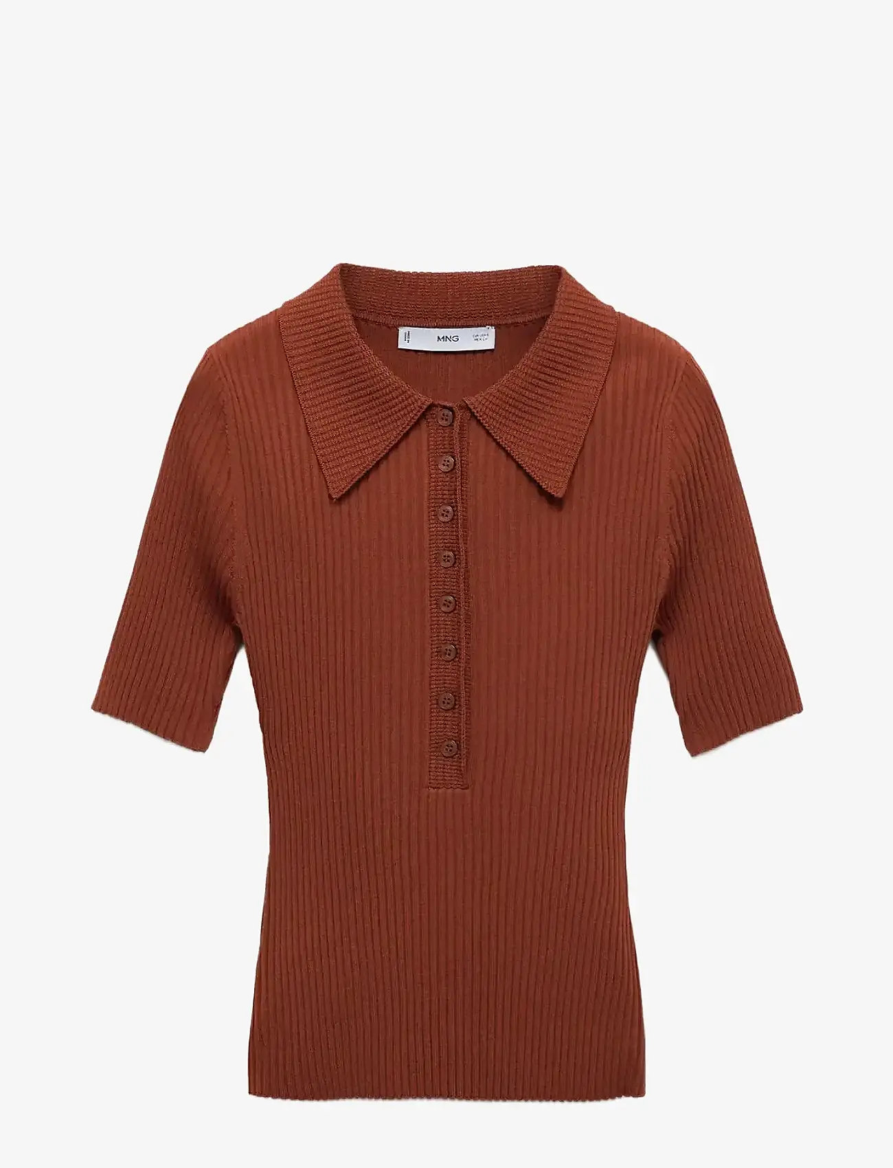 Mango - Polo-neck ribbed sweater - stickade tröjor - rust - copper - 1