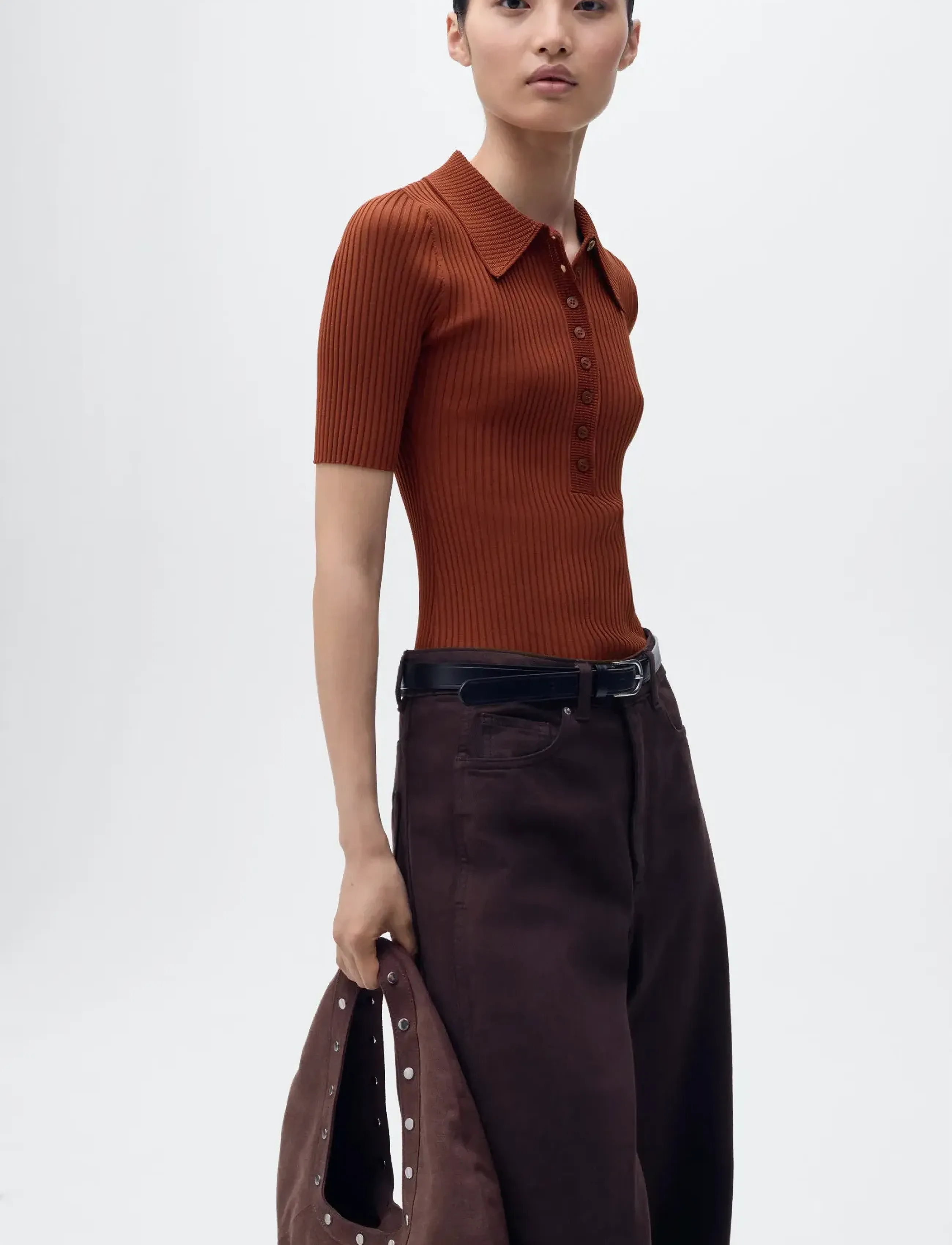 Mango Polo-Neck Ribbed Sweater, XS, Knitwear, Braun - Jumpers, Frauen