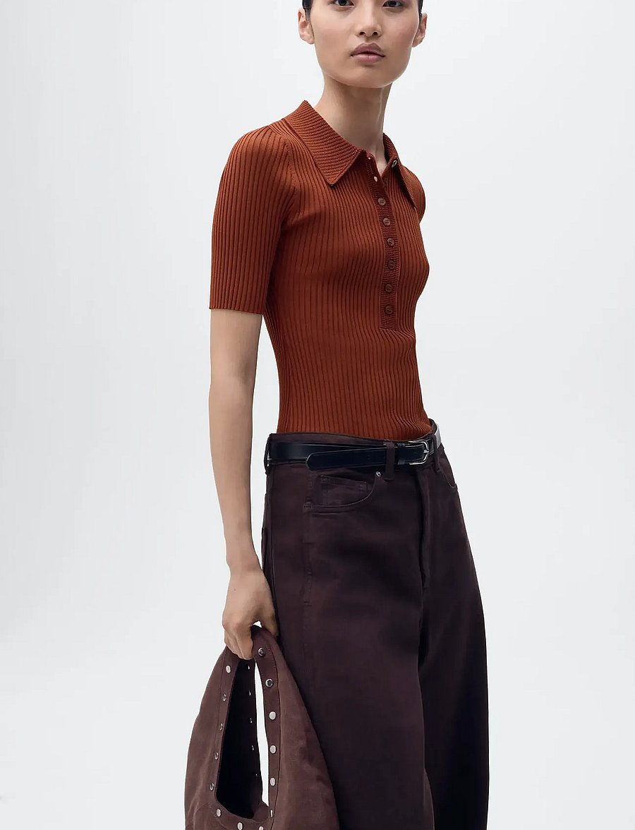 Mango - Polo-neck ribbed sweater - striktrøjer - rust - copper - 0