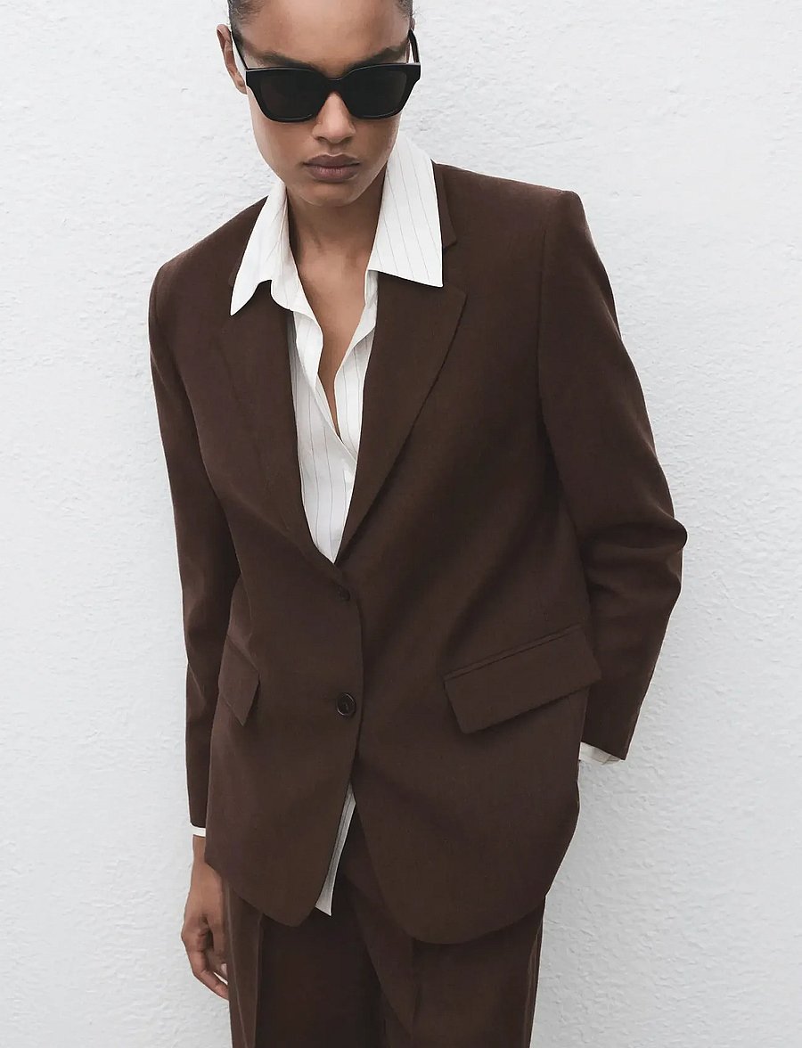 Mango - Lyocell suit blazer - dark brown - 0
