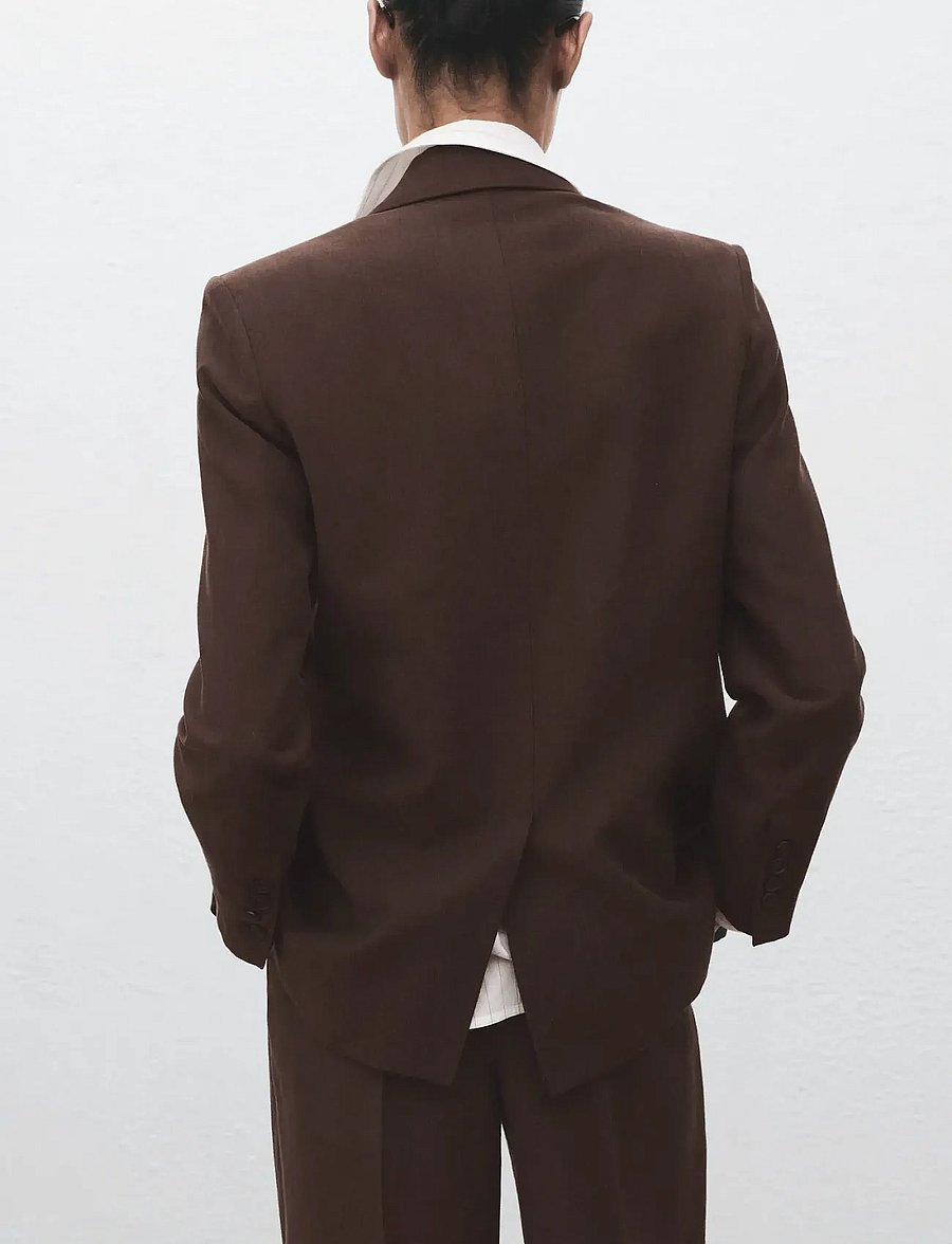 Mango - Lyocell suit blazer - dark brown - 2