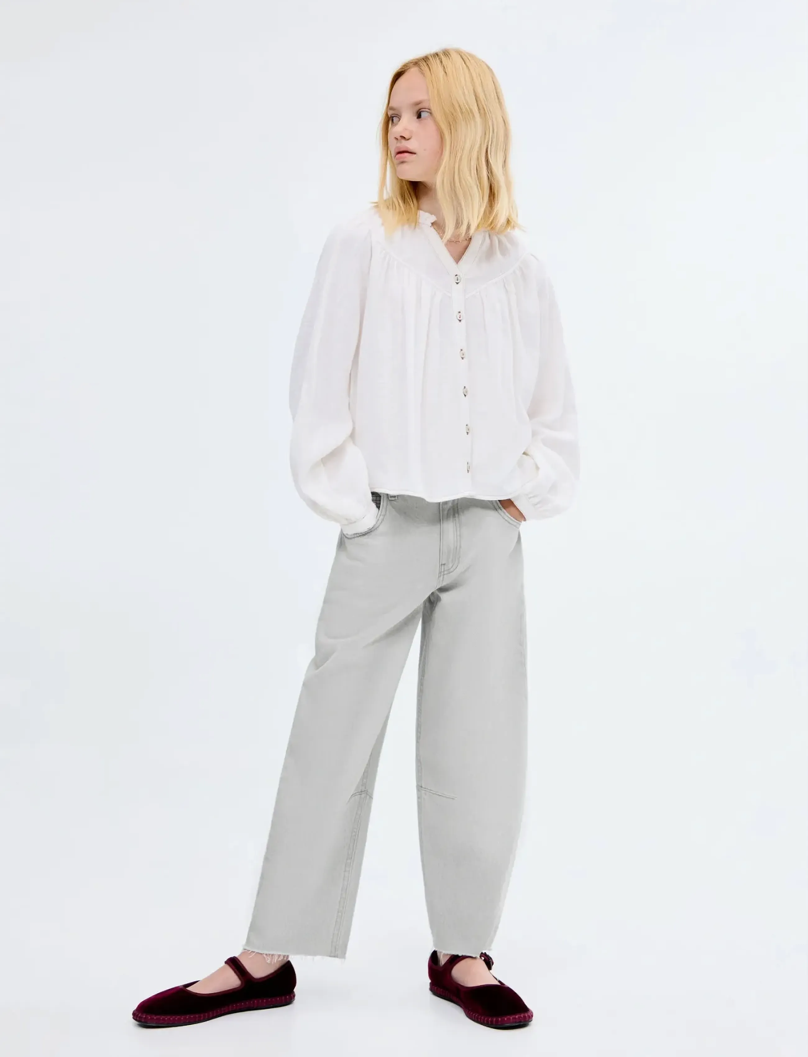 Mango Mid-Rise Balloon Jeans, Børn, Mellemhøj Ballon Jeans, Grå, Str: 146