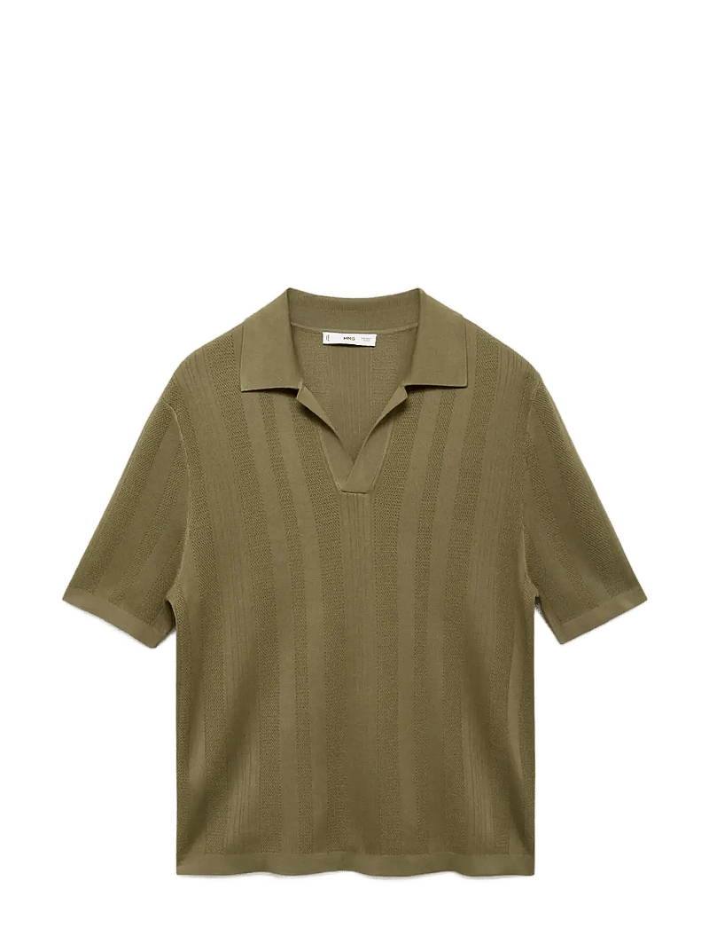 Mango - Ribbed knit polo shirt - gestrickte polohemden - beige - khaki - 1