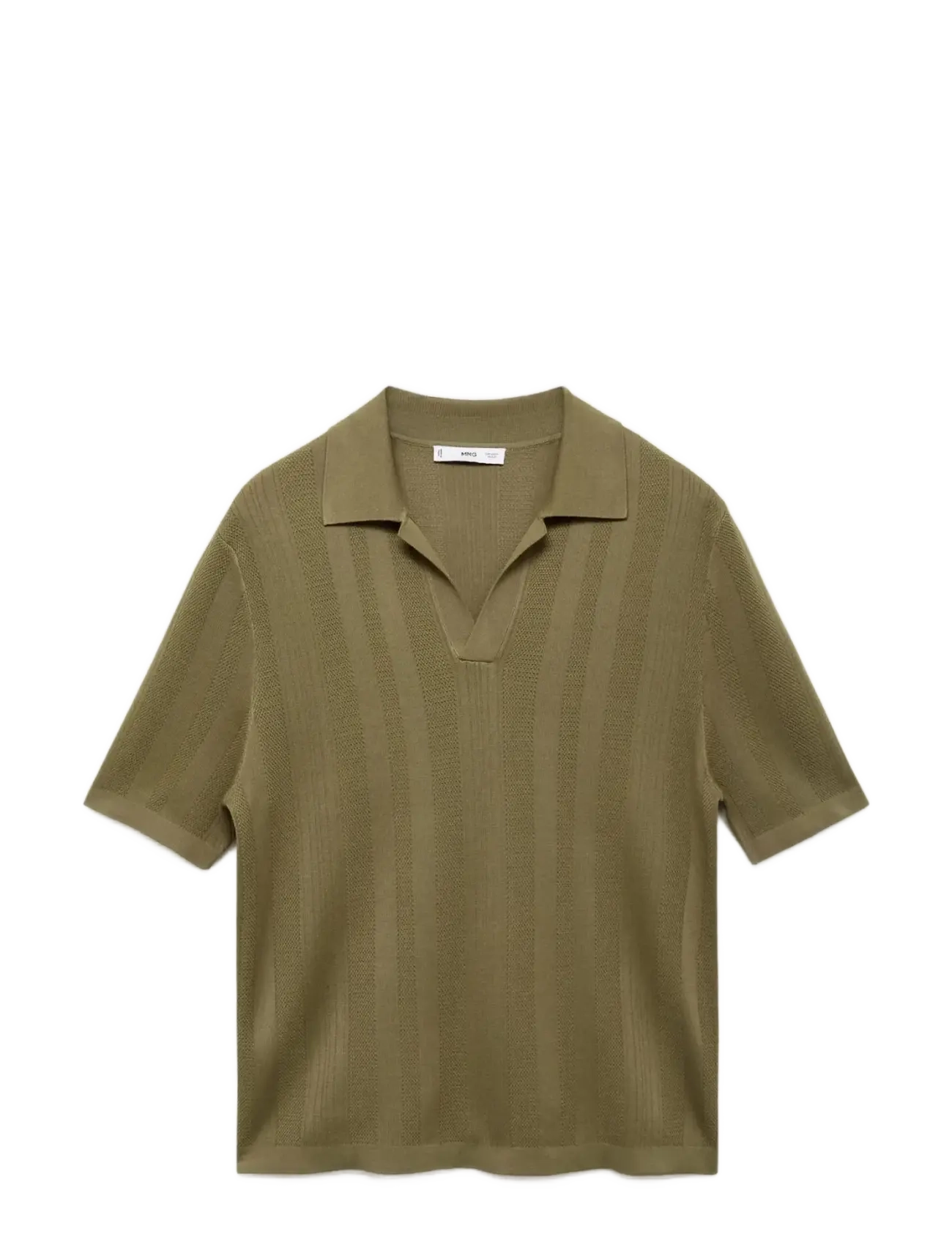Mango - Ribbed knit polo shirt - beige - khaki - 1