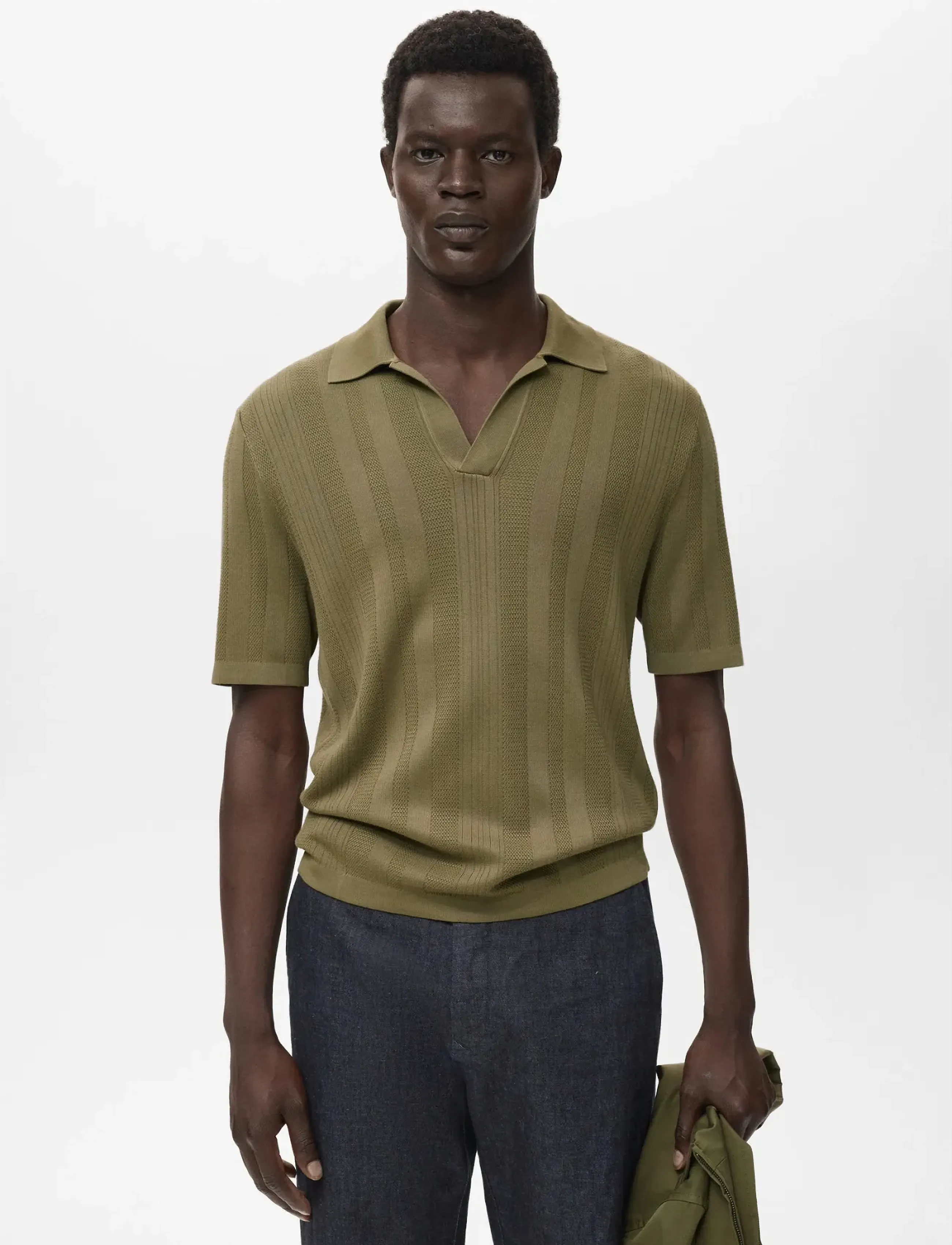 Mango Ribbed knit polo shirt - Gestrickte Polohemden - BEIGE - KHAKI / khaki/green