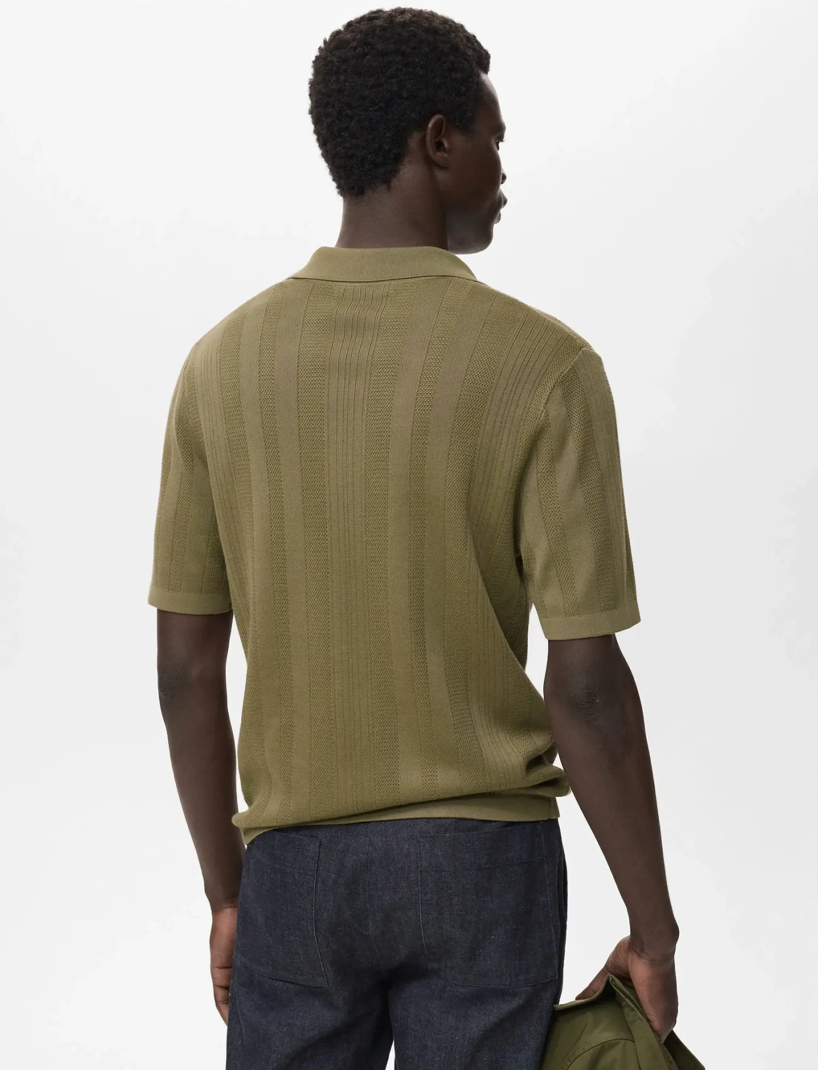 Mango - Ribbed knit polo shirt - beige - khaki - 2