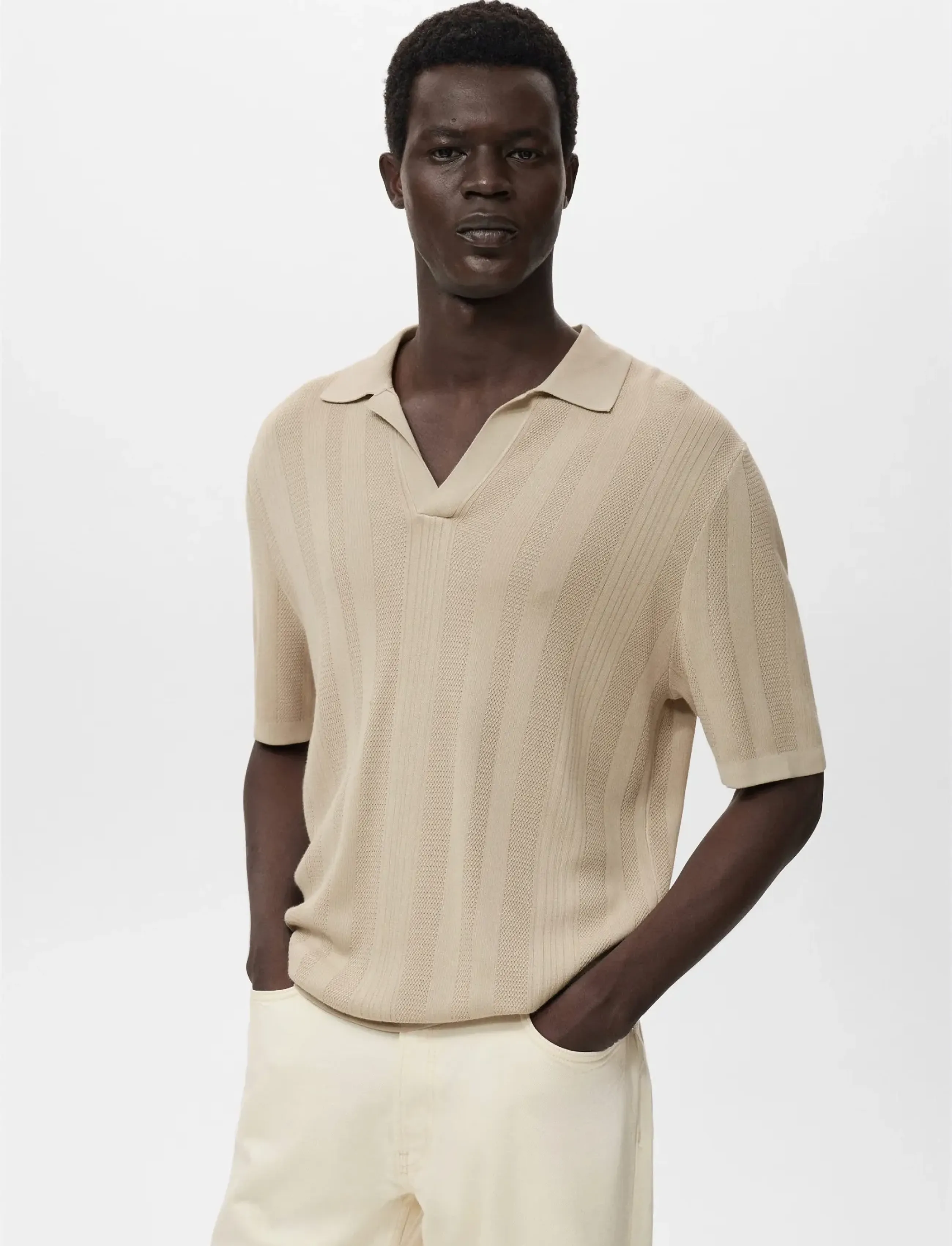 Mango Ribbed knit polo shirt - Gestrickte Polohemden - LT PASTEL GREY / cream