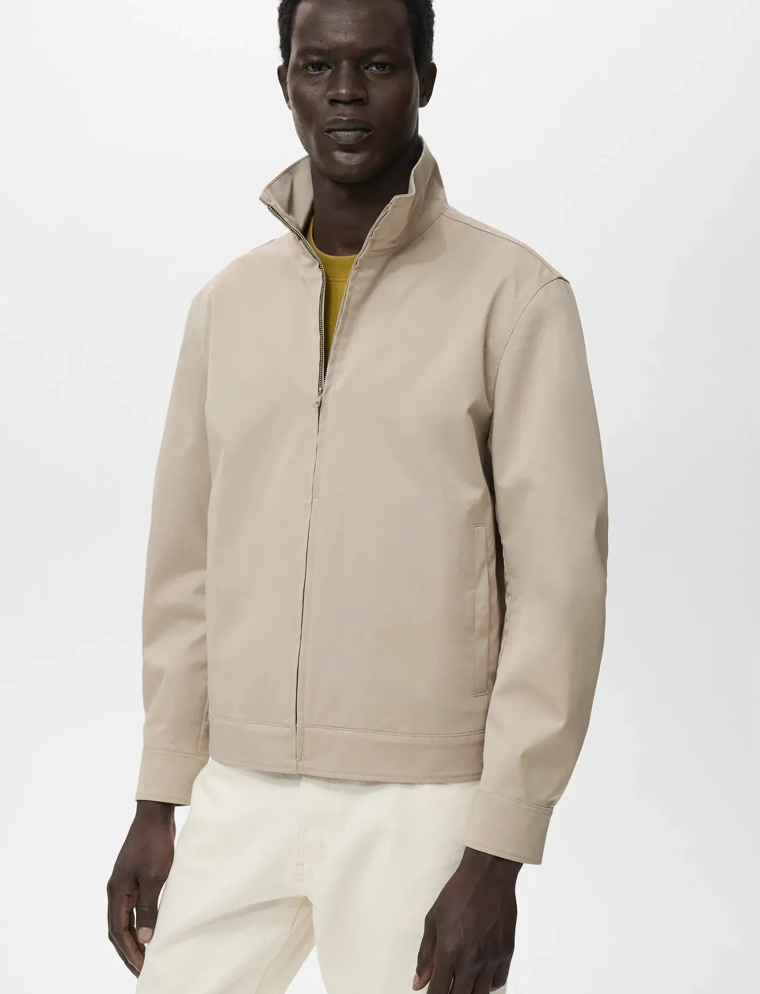 Mango Zipper Cotton Jacket, XXL, Jackets, Creme - Light Männerswear