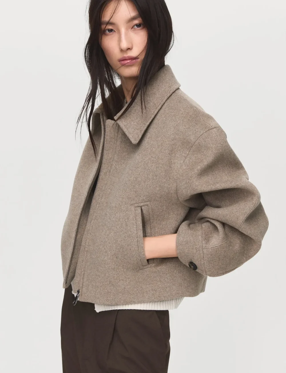 Mango - Wool bomber jacket - bomberjakker - lt pastel brown - 0