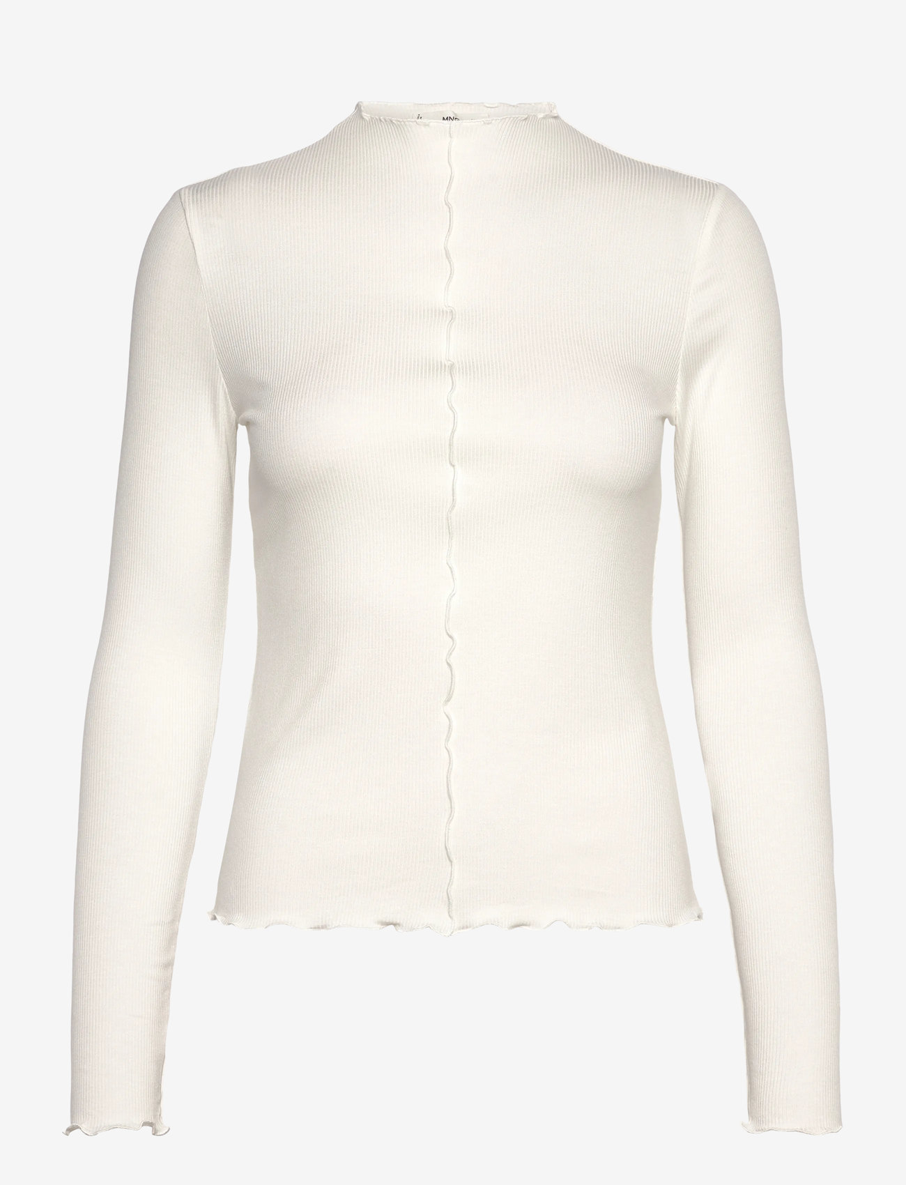 Mango - Ribbed t-shirt with scalloped trim - langärmlige tops - white - 0