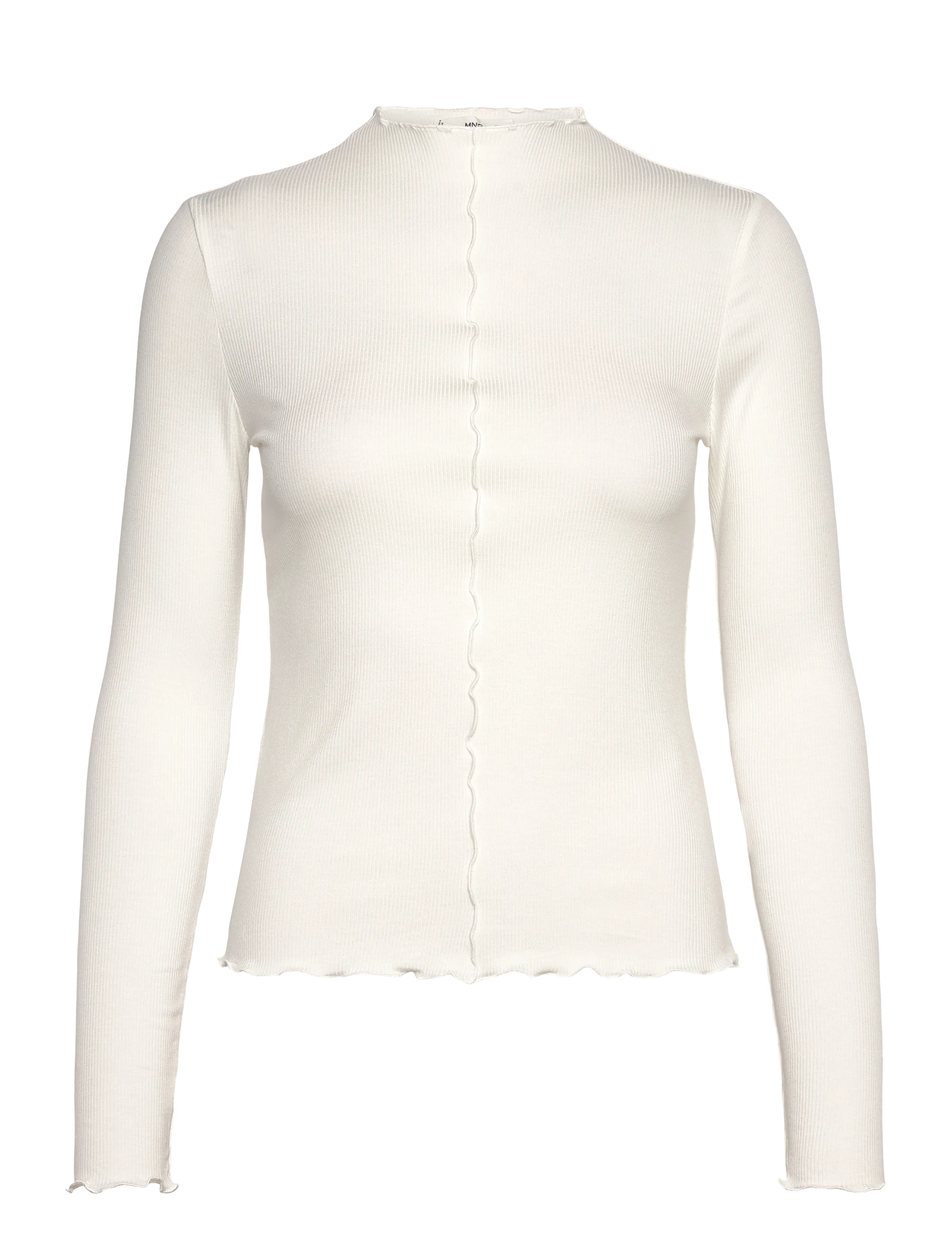 Ribbed t-shirt with scalloped trim - WHITE