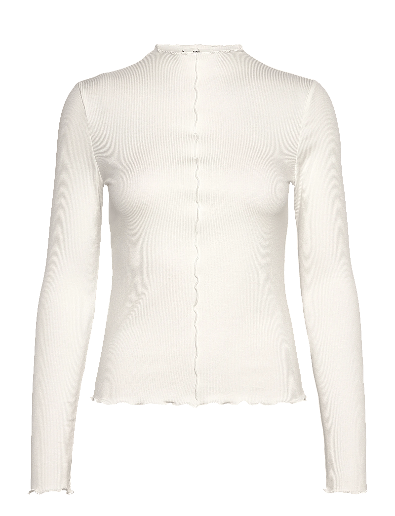 Mango - Ribbed t-shirt with scalloped trim - langärmlige tops - white - 0