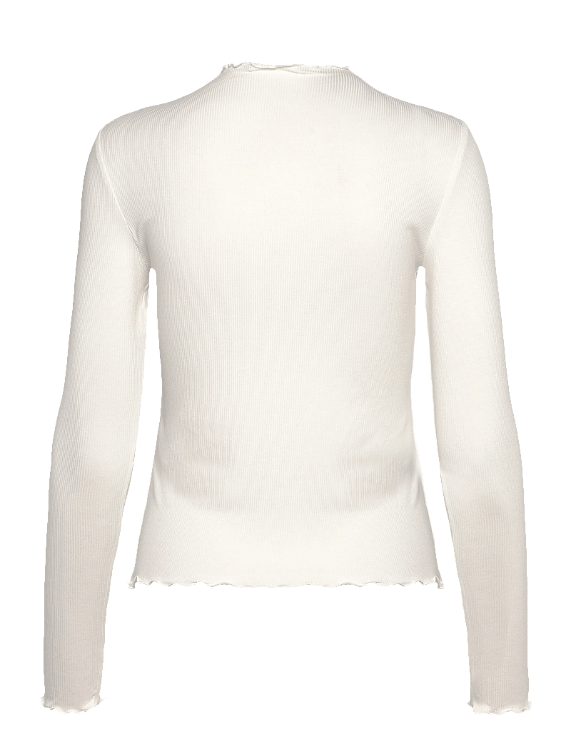 Mango - Ribbed t-shirt with scalloped trim - langärmlige tops - white - 1