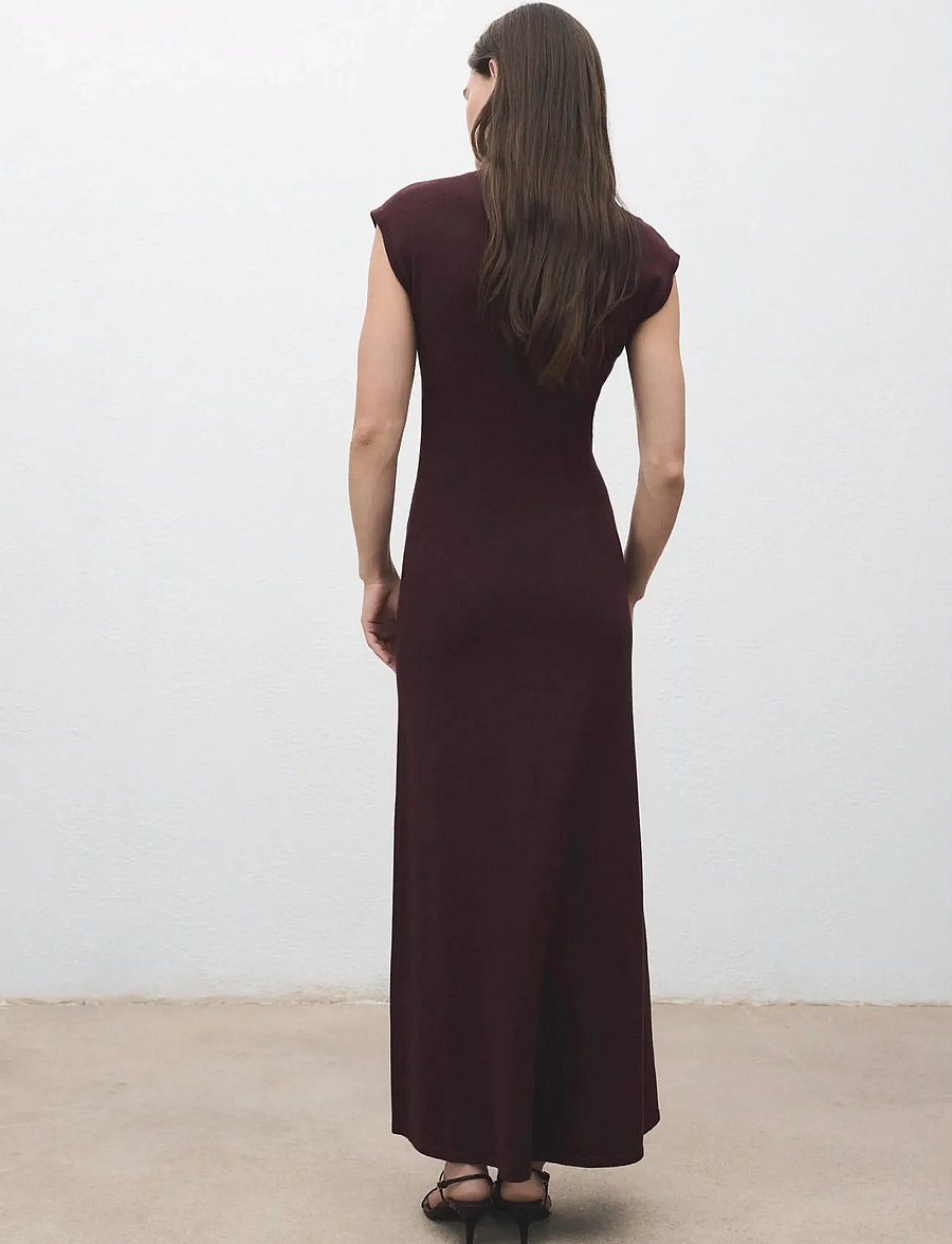 Mango - Perkins-neck knitted dress - strikkjoler - dark red - 3
