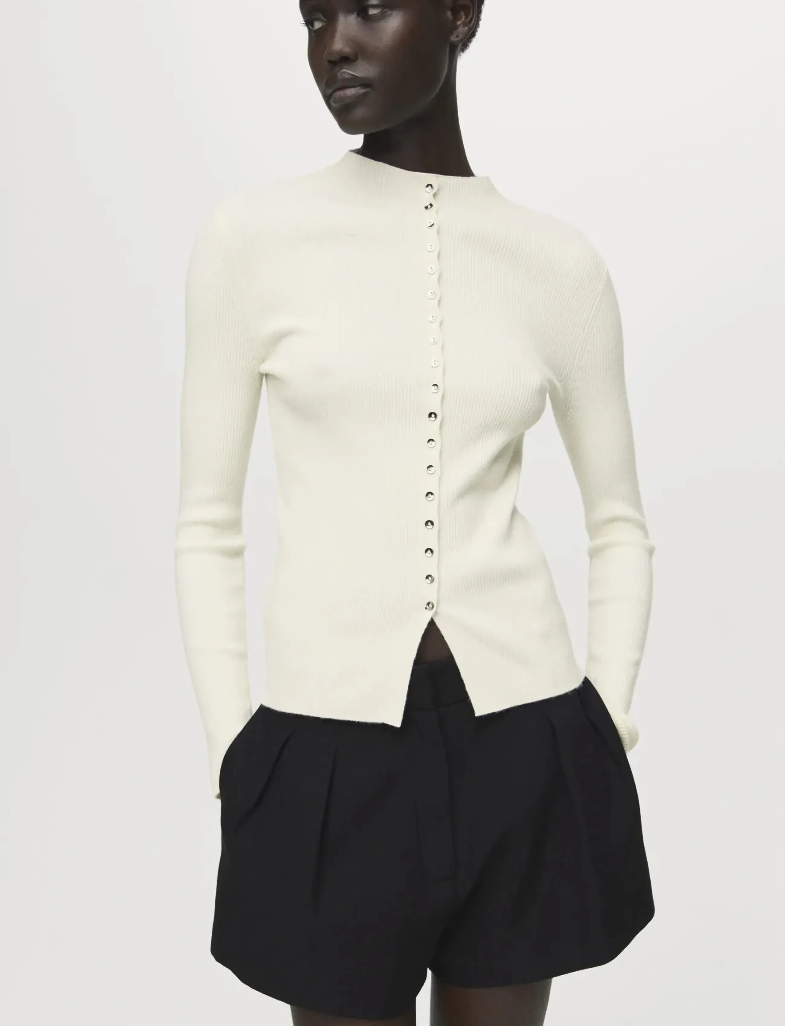 Mango Fine rib knit cardigan - Stickat - LIGHT BEIGE / cream