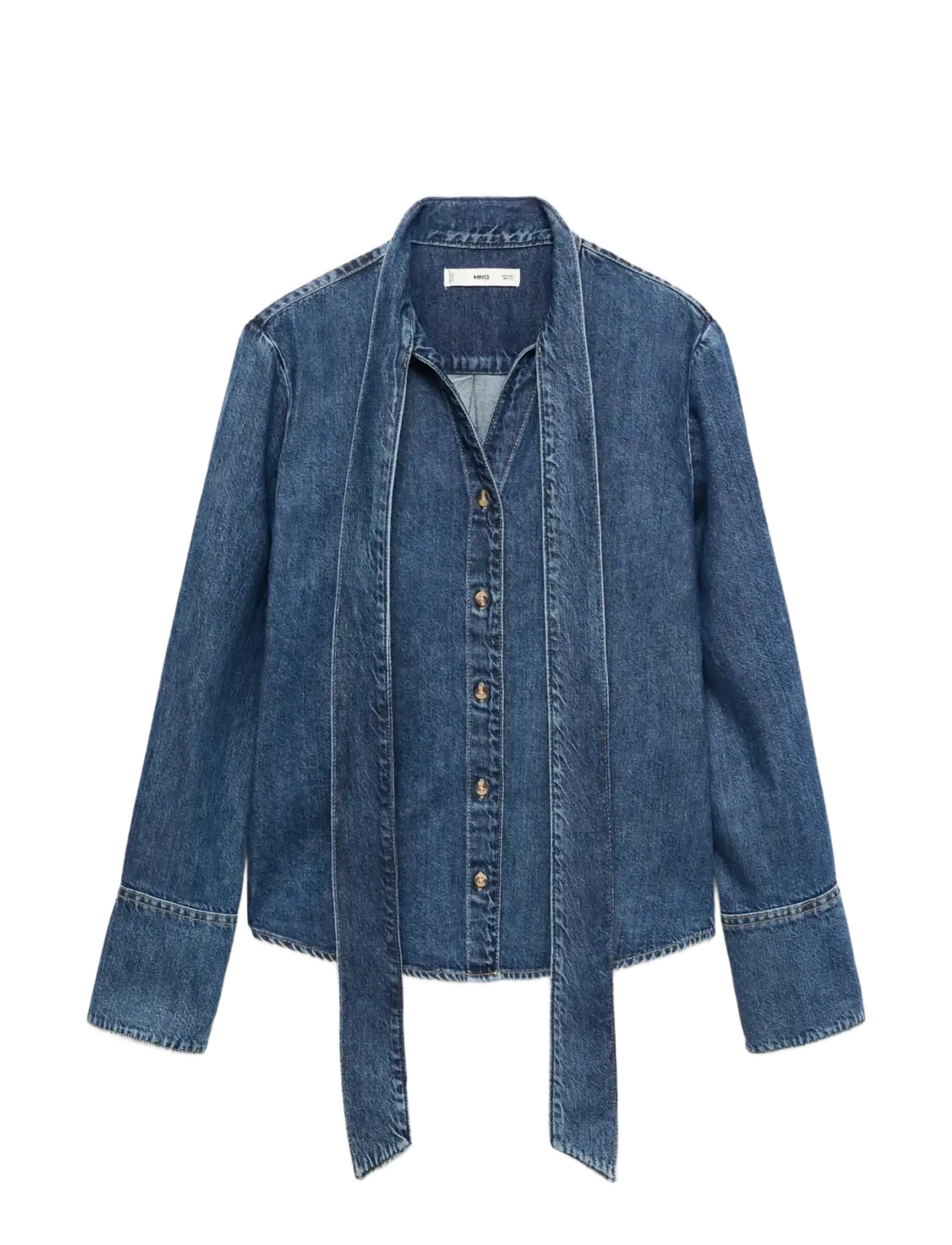 MANGO Denim Shirt With Bow Blau - XS - Damen