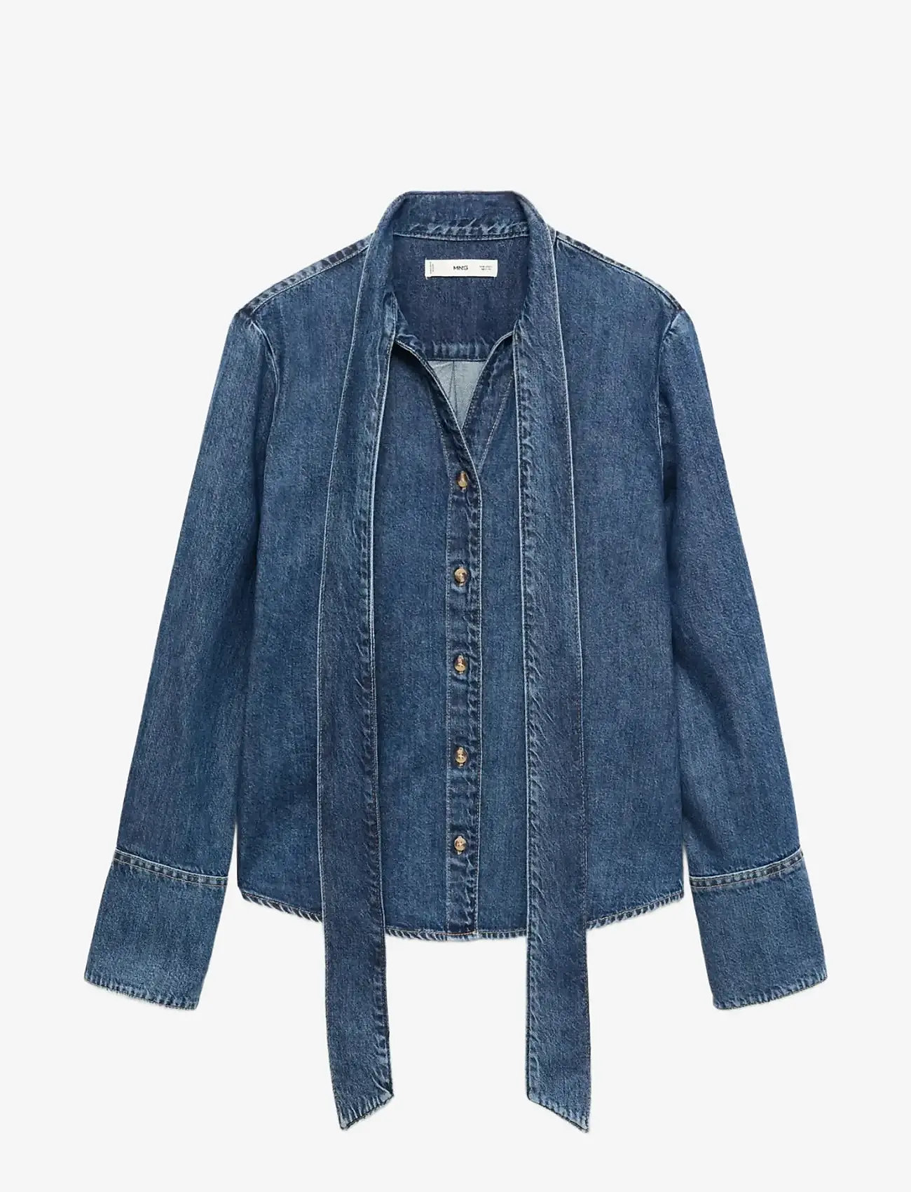 Mango - Denim shirt with bow - langærmede skjorter - open blue - 1
