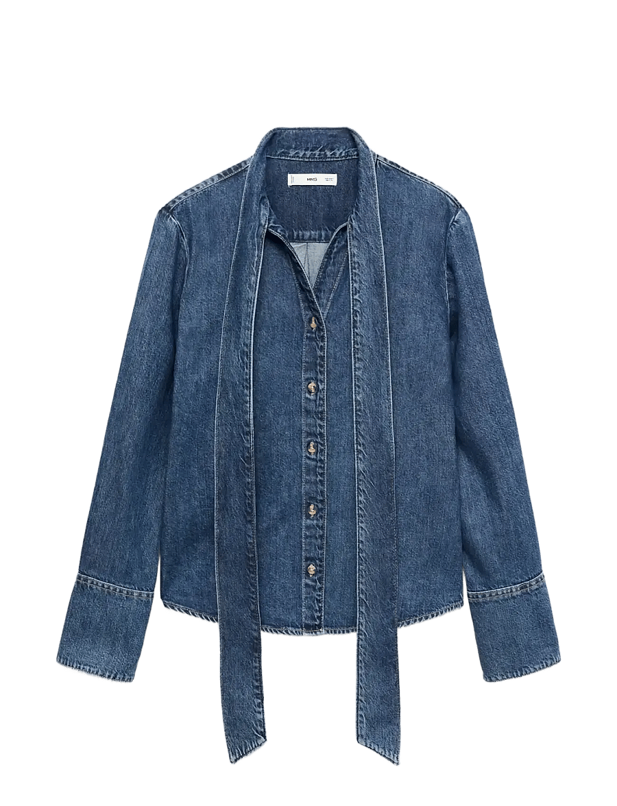 Mango - Denim shirt with bow - langärmlige hemden - open blue - 1