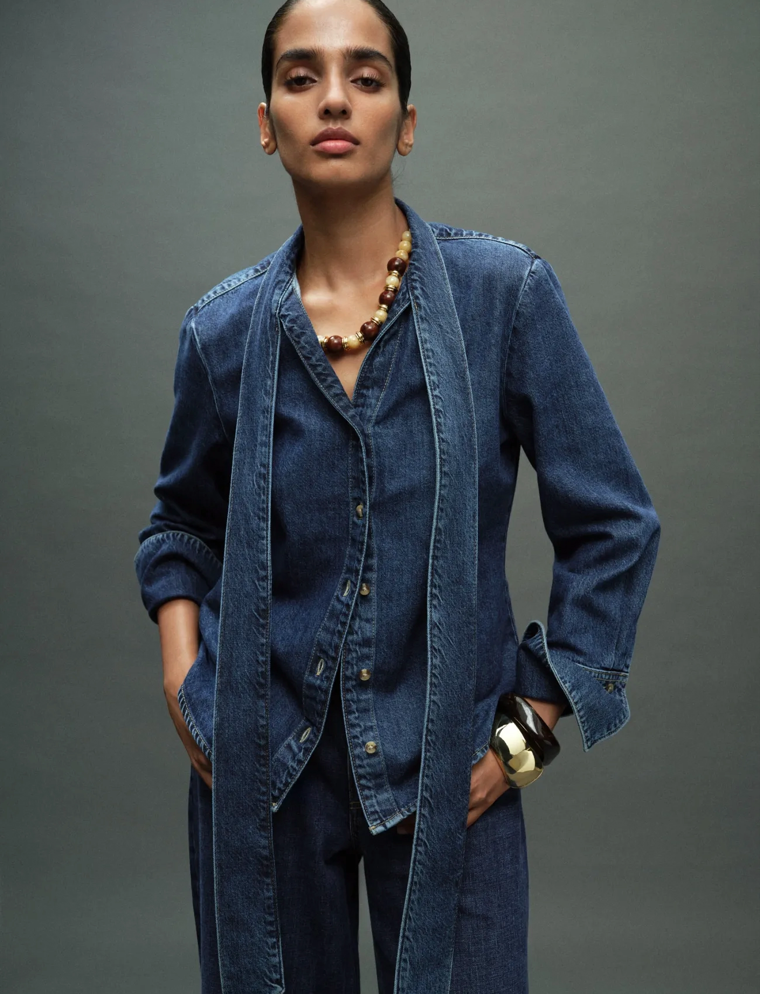 Denim Shirt With Bow