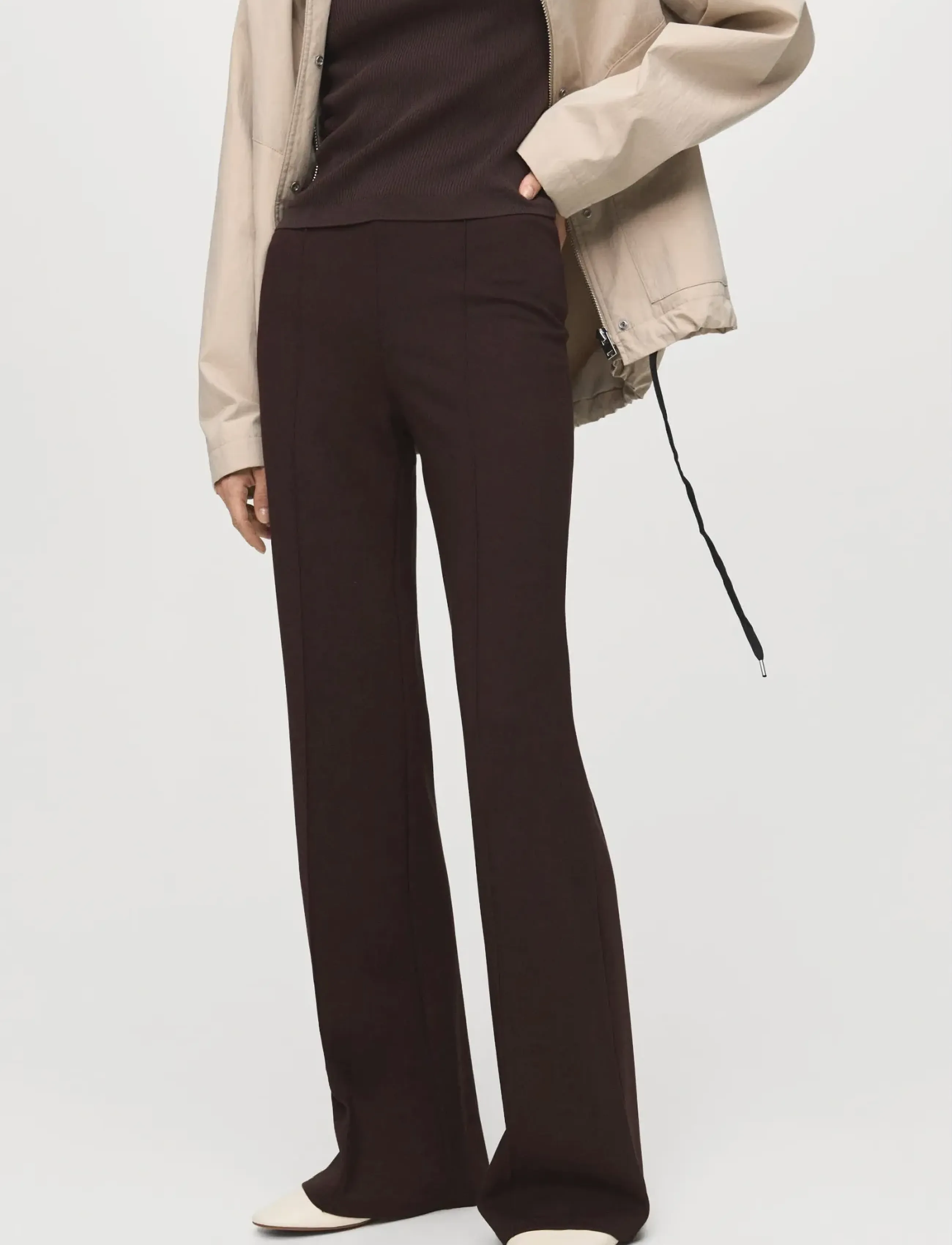 Mango Leggings With Seam Detail, Kvinder, Svajede Leggings Med Søm Detalje, Brun, Str: S