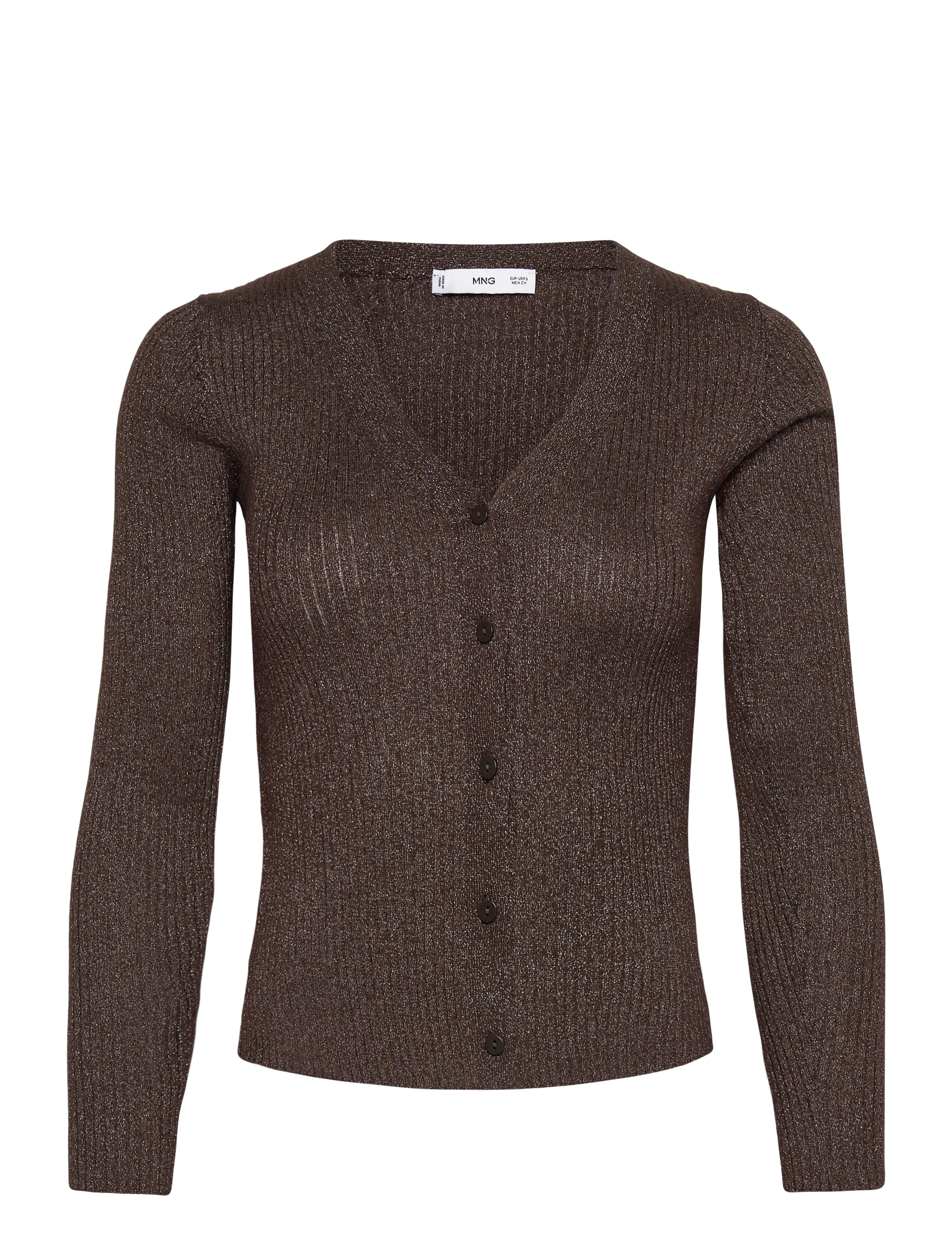 Ribbed knitted cardigan - DARK BROWN