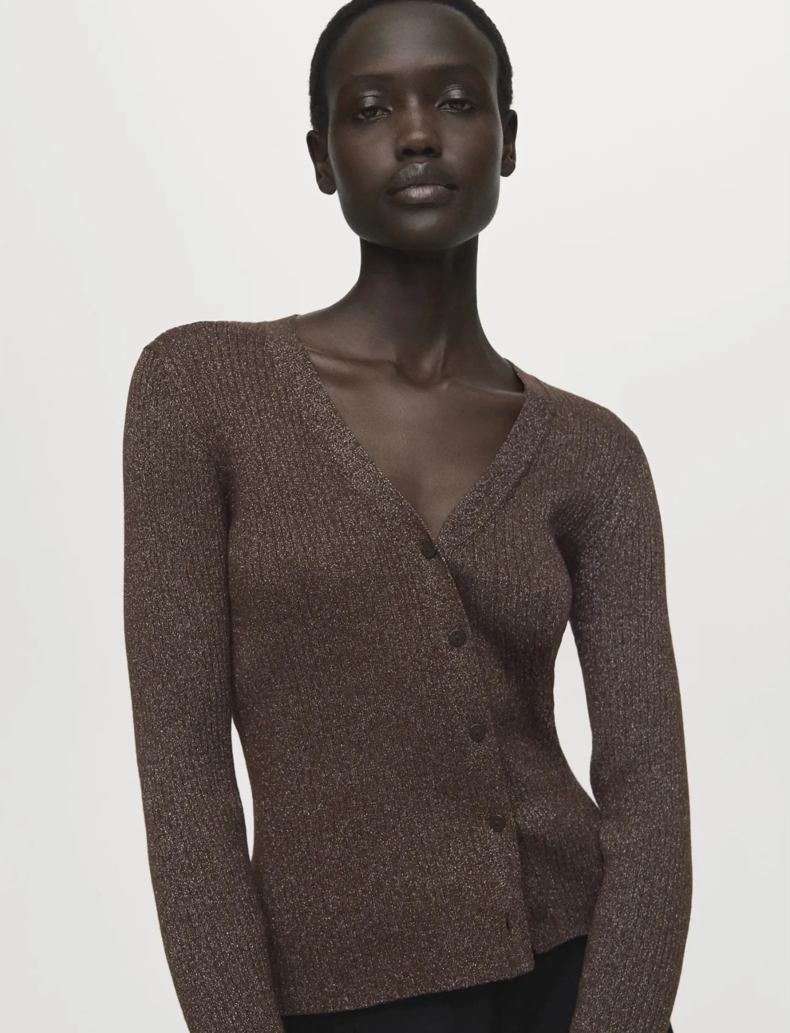 Mango Ribbed knitted cardigan - Cardigans - DARK BROWN / brown
