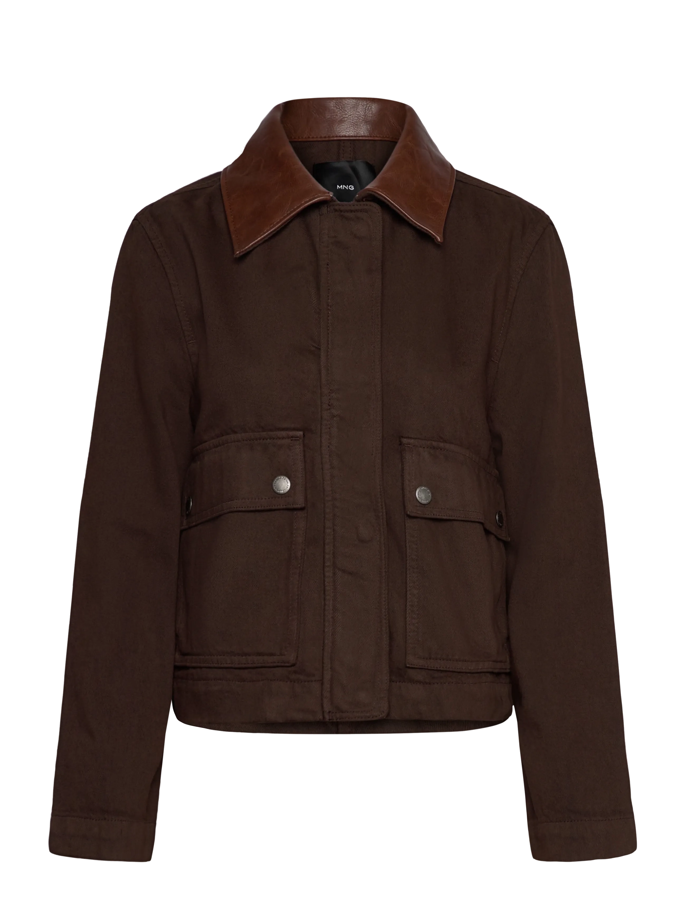 Mango Denim parka with faux-leather collar - Jacken - DARK BROWN / brown
