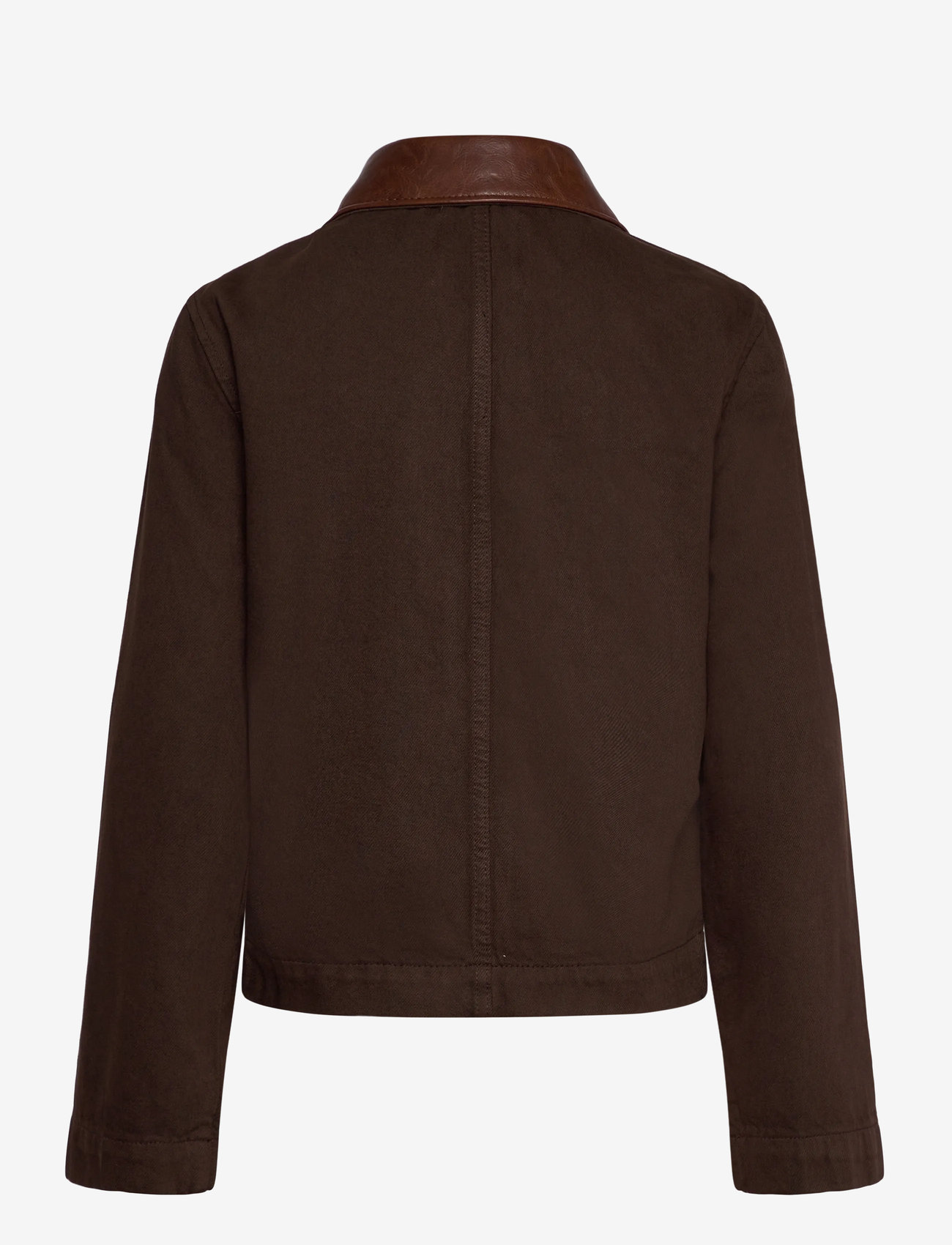 Mango - Denim parka with faux-leather collar - outerwear - dark brown - 1