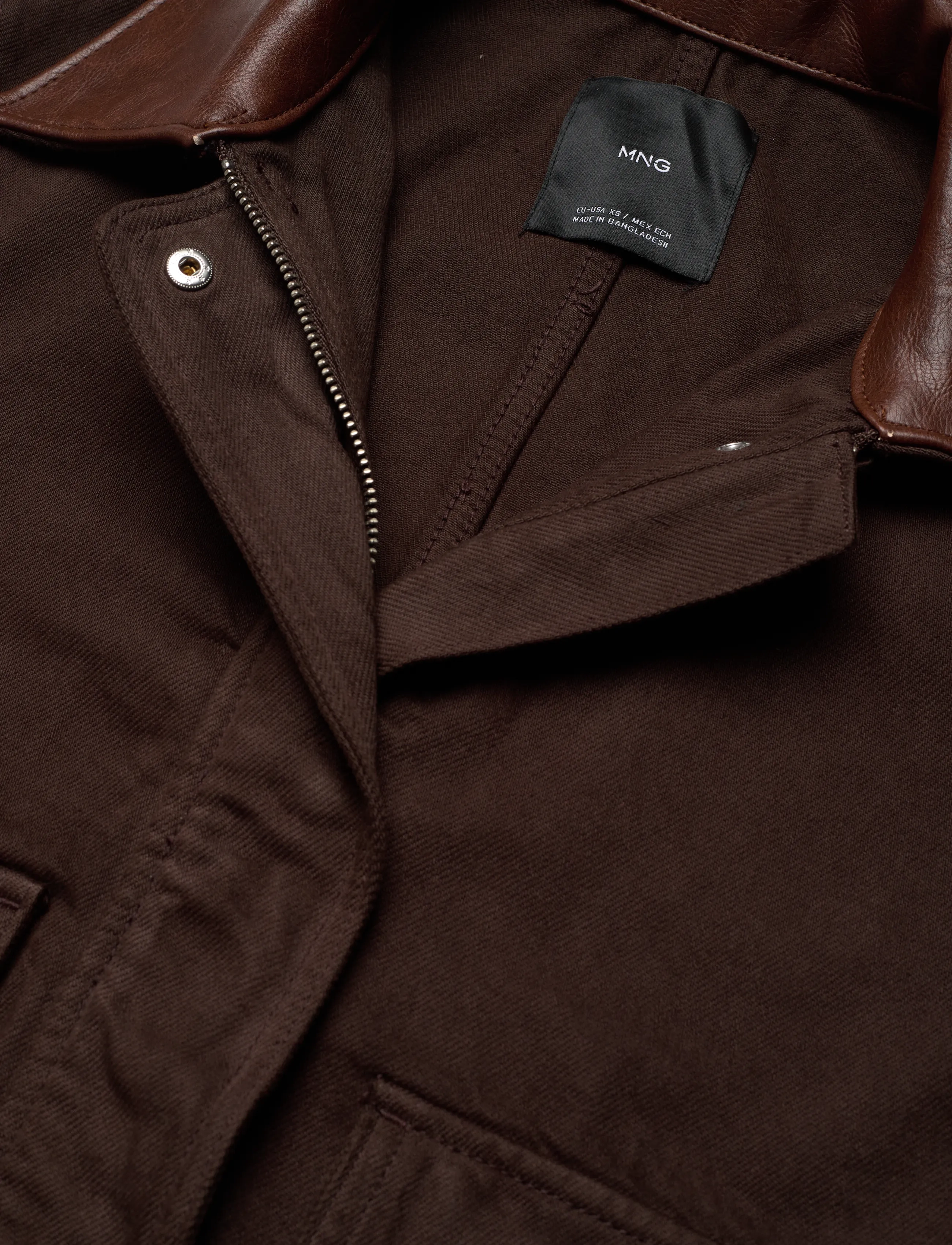 Mango - Denim parka with faux-leather collar - dark brown - 4